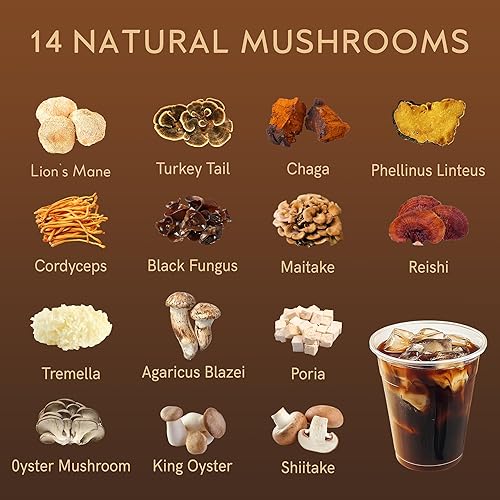 Miniatura 3 de Café instantáneo sin cafeína con hongos, suplemento de 14 hongos, 80 porciones grandes  Mane de León, Reishi, Chaga, Cordyceps, Shiitake  Energía,
