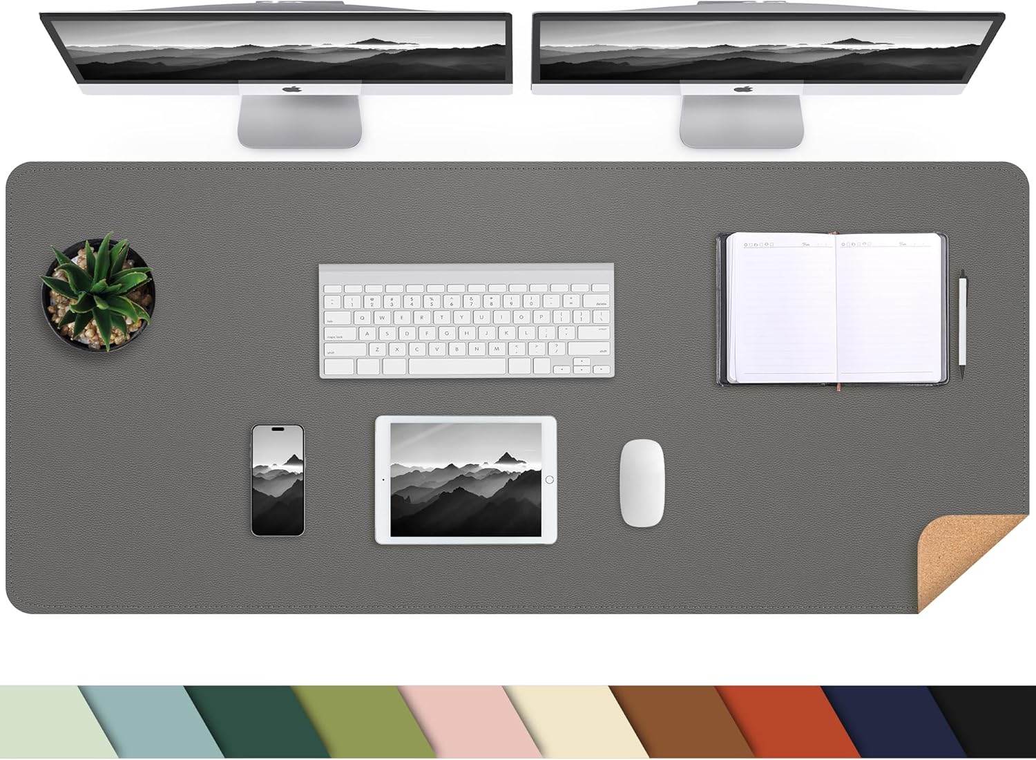 Leather Desk pad Protector, Large Desk mat with Natural Cork & PU Leather,Mouse pad,Non-Slip Office Desk Mat,Waterproof Desk Writing Pad for Office and Home (47in*23.7in,Dark Grey) 47in*23in Dark Grey