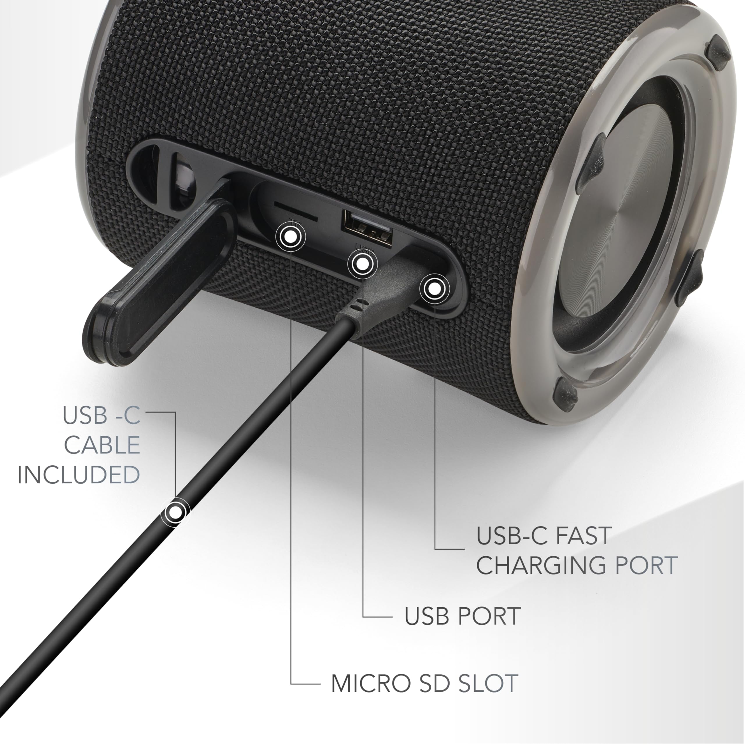 Music Sound Aura 10W - Enceinte Bluetooth Portable - Noir - IPX6 - Lumières RGB