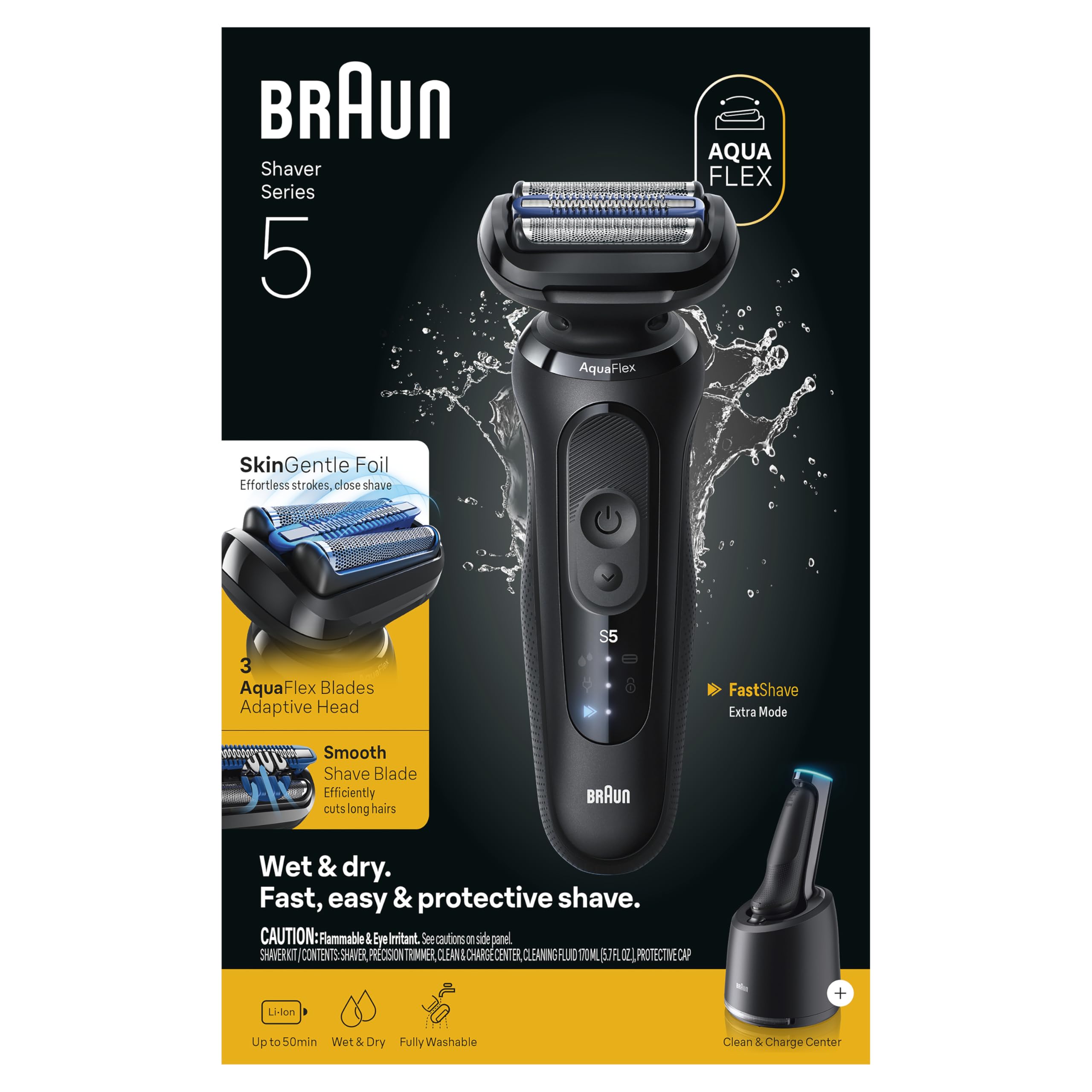 Braun Electric Razor for Men Series 5, Beard Shaver, Electric Shaver, Precision Trimmer, 4-in-1 Clean & Charge Center, S5 5160cc