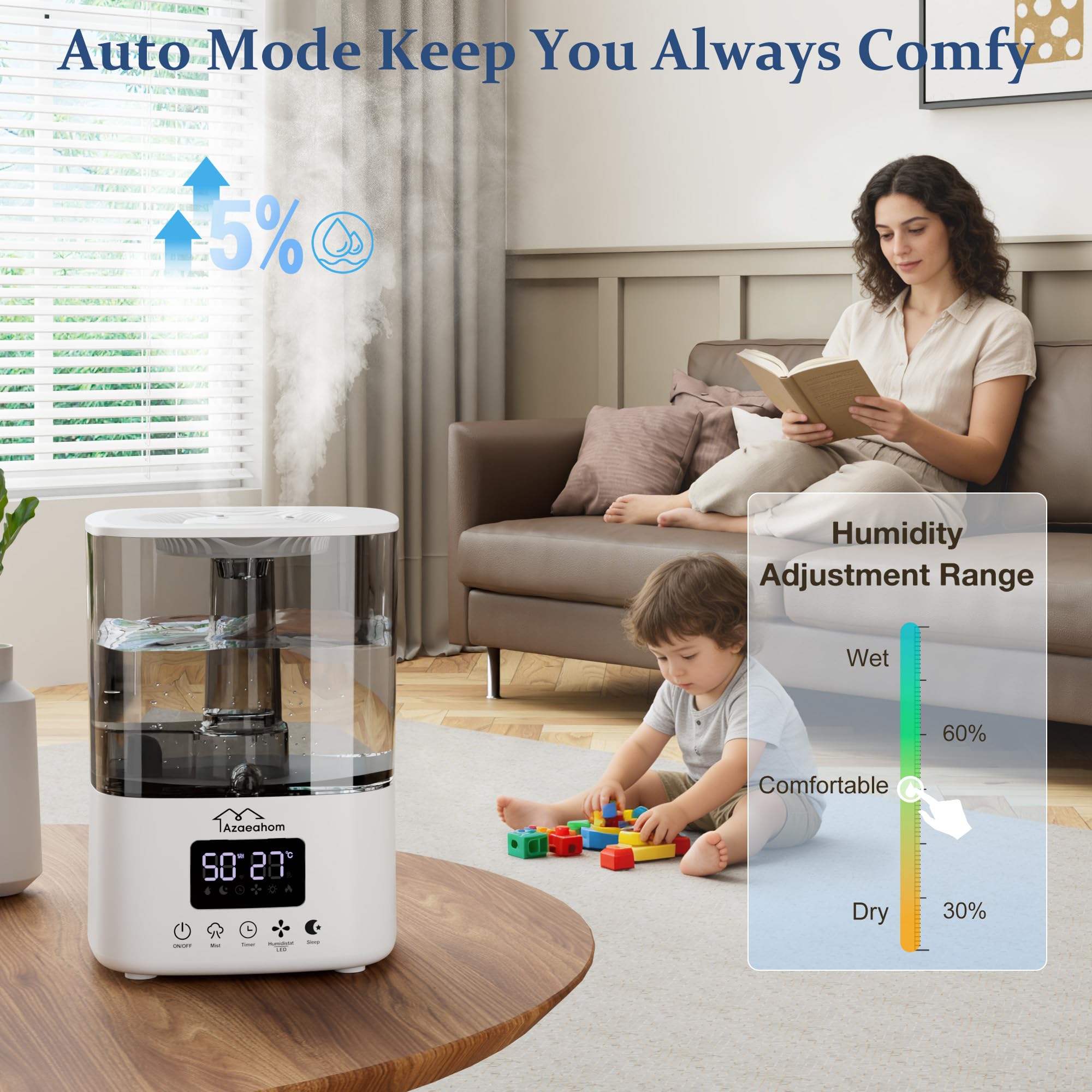 Umidificatori intelligenti per camera da letto, Umidificatore a nebbia fredda da 4 litri per grandi stanze, diffusore di oli essenziali, controllo tramite app, sollievo rapido dei sintomi