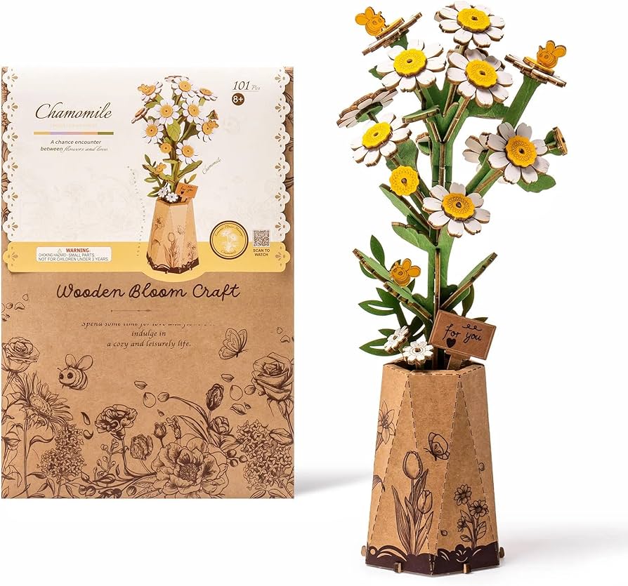 Amazon.com: ROBOTIME 3D Wooden Flower Puzzle, Chamomile DIY Craft