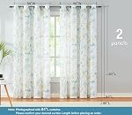 Branch Semi Sheers Curtains Living-Room 84inch Long Yellow Teal Watercolor Print Tree Curtain Drapes for Bedroom Linen Textured Look Privacy White Sheer Window Panels for Dining Grommet Top 2pcs