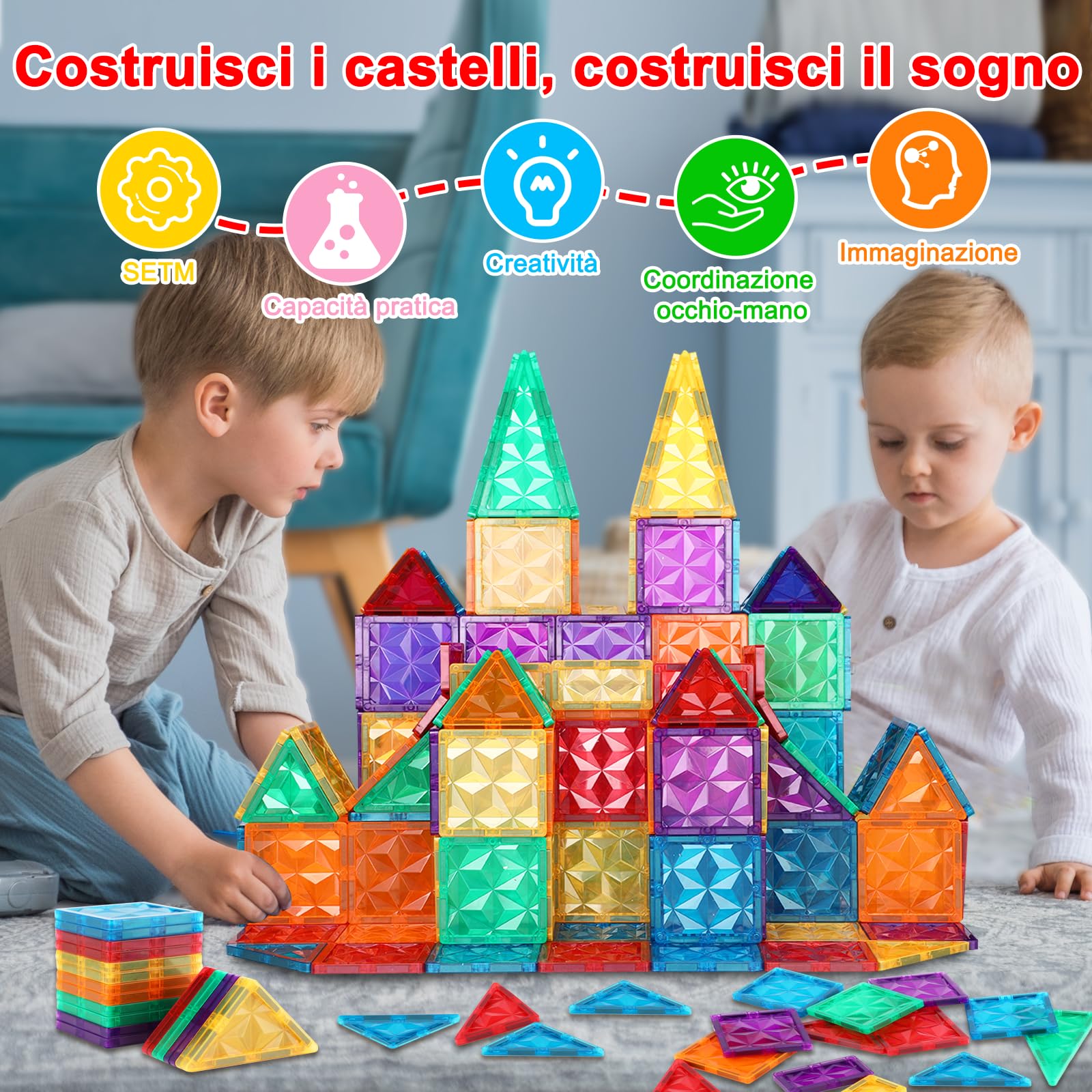 NorthBeland Costruzioni Magnetici per Bambini 3 Anni, 68 Pezzi 3D Costruzioni Magnetiche Blocchi Magneti Bambini