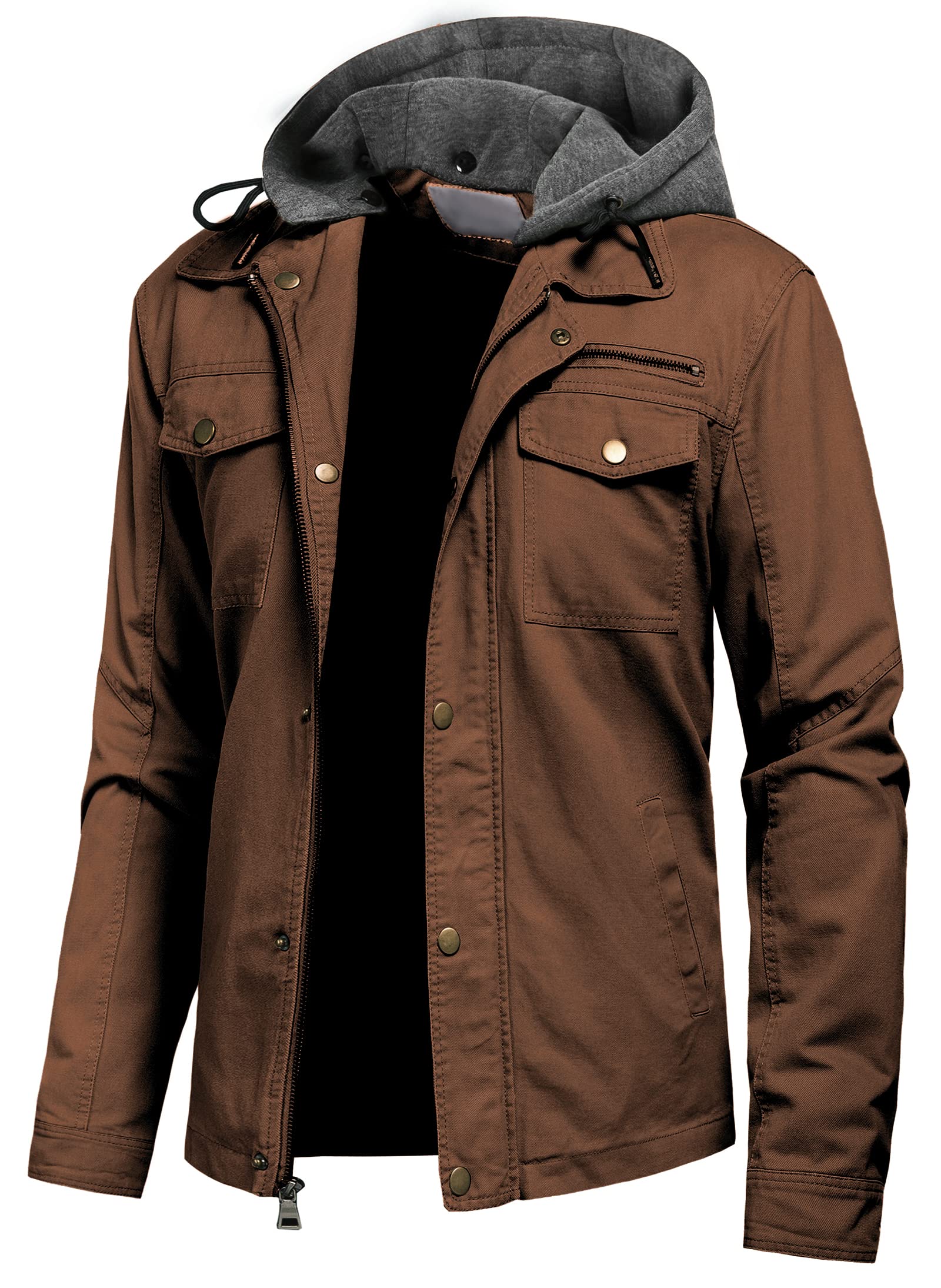 Pursky Men's Canvas Cotton Military Casual Field Jacket Outerwear With Removable Hood