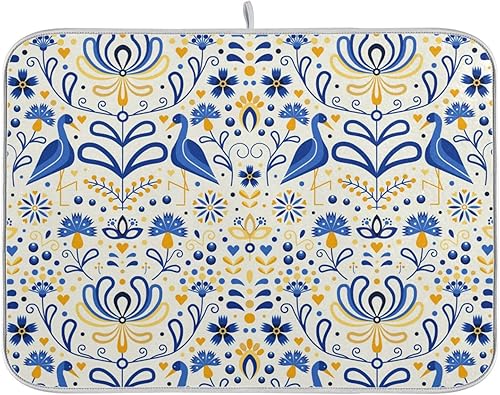 Eslavo Floral Folk Ucrania - Tapete de secado de platos, para encimera de cocina, freidora de aire, resistente al calor, tapete de secado de platos,