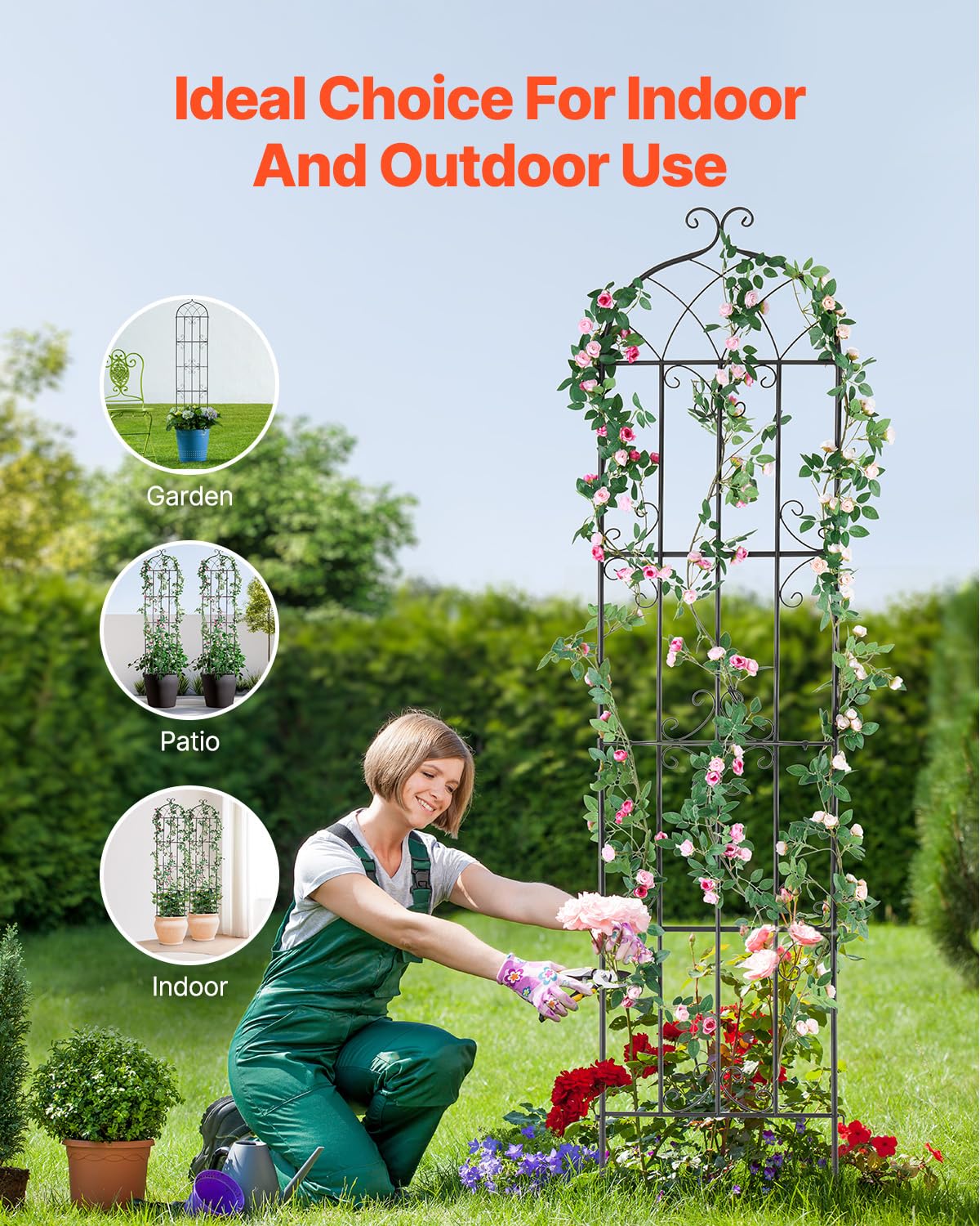 VEVOR Traliccio da Giardino Rampicanti per Piante Fiori in Metallo Antiruggine, Supporto per Traliccio per Rose Rampicanti Esterno, Traliccio Decorativo per Clematide Alta Cortili 51 x 220 cm 2 Pezzi
