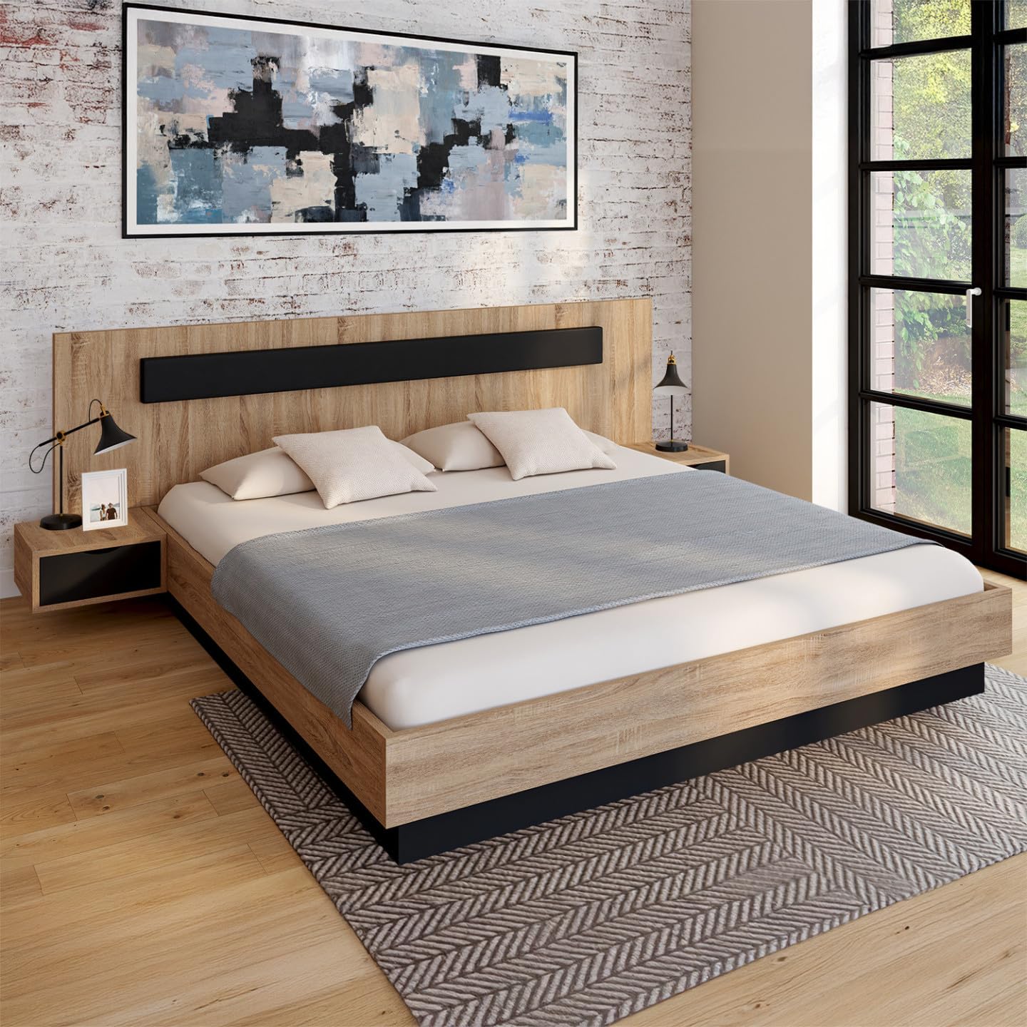 IDMarket - Cama doble Santa 180 x 200 cm, madera y negro