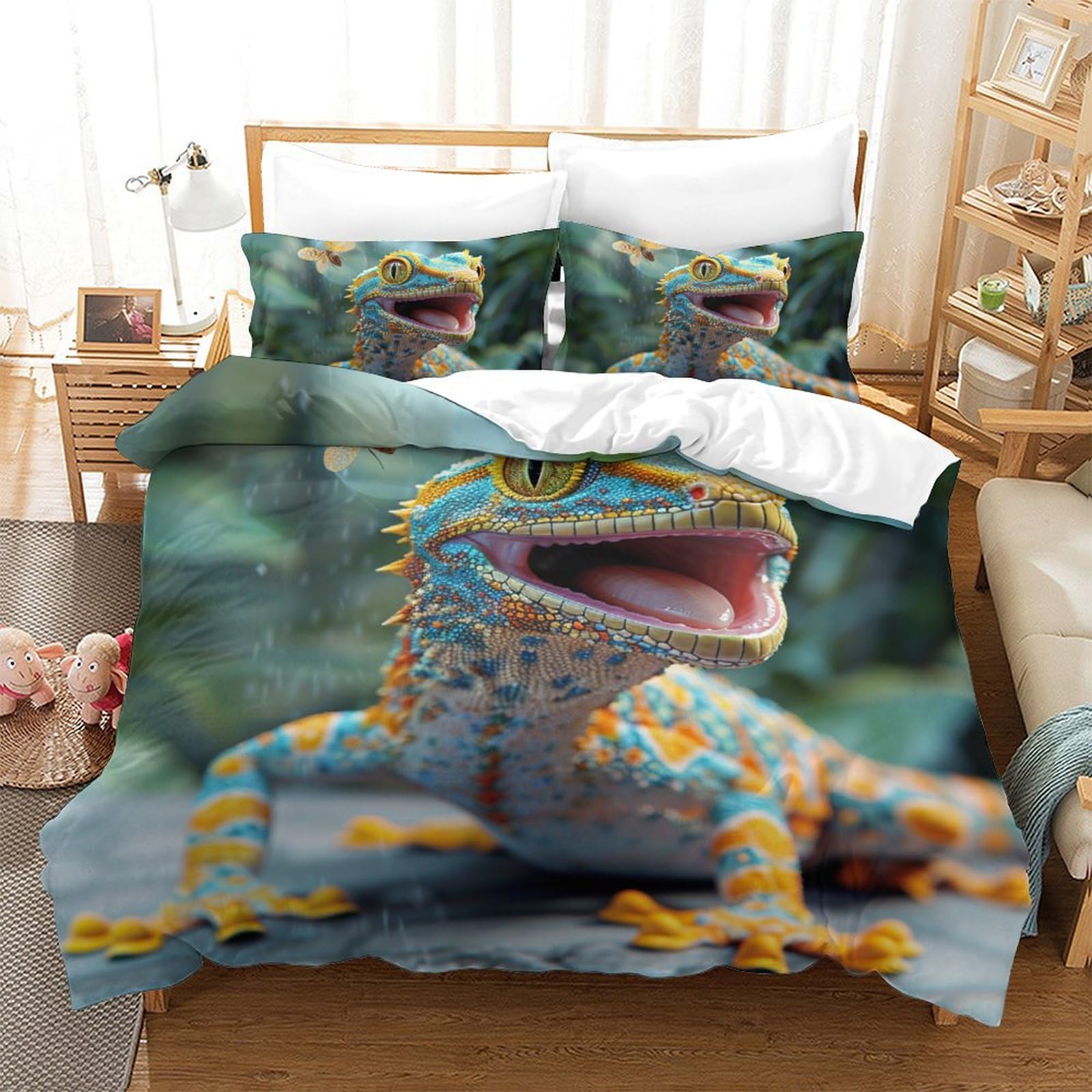 Parure housse de couette lézard 3D en microfibre premium pour lit double King