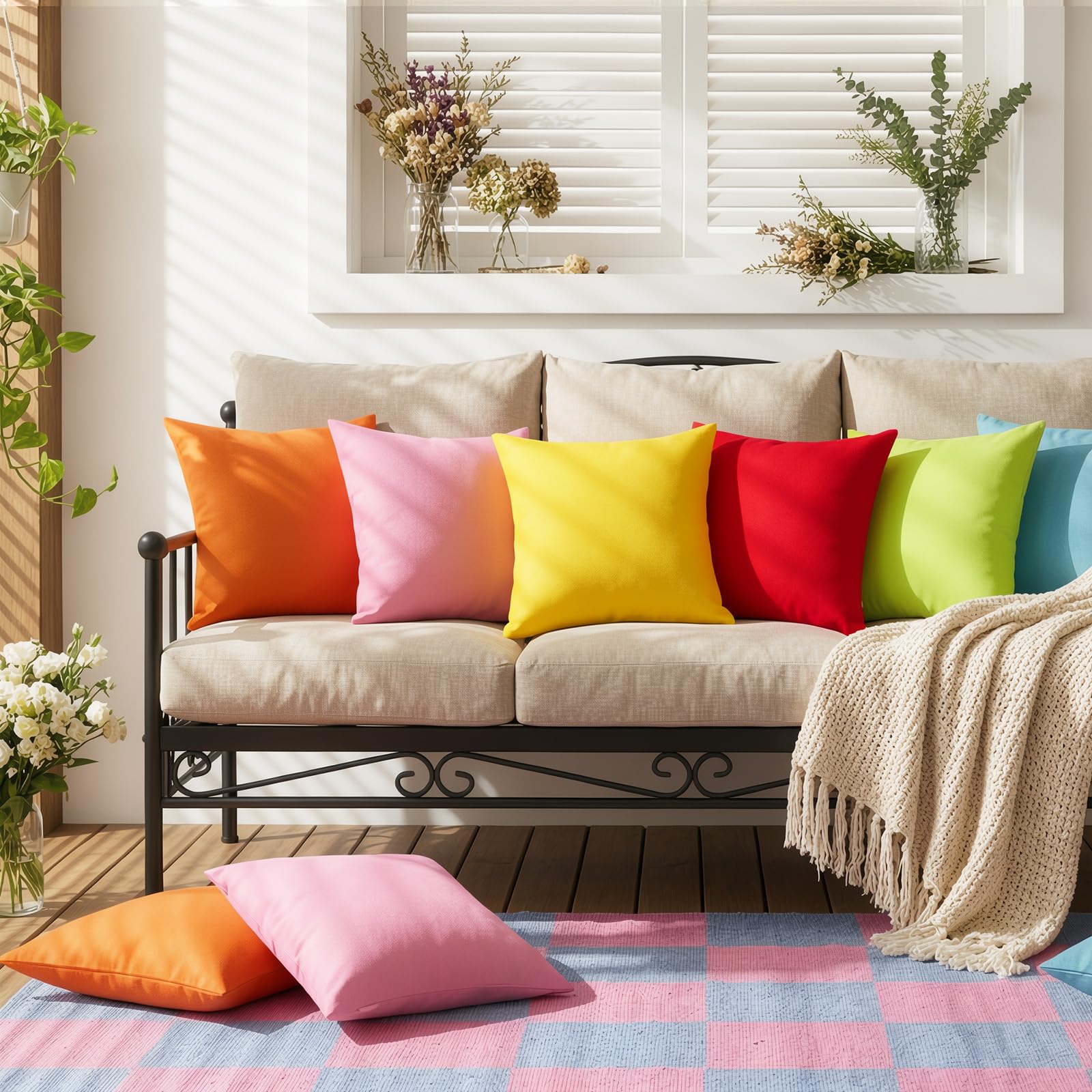 Lewondr Housse de Coussin Imperméable pour l'Extérieur, 2 PCS 45x45cm Taie d'oreiller Anti-UV en PU Solide, Housse de Coussin de Jardin pour Patio Canapé Balcon Canapé, Rose