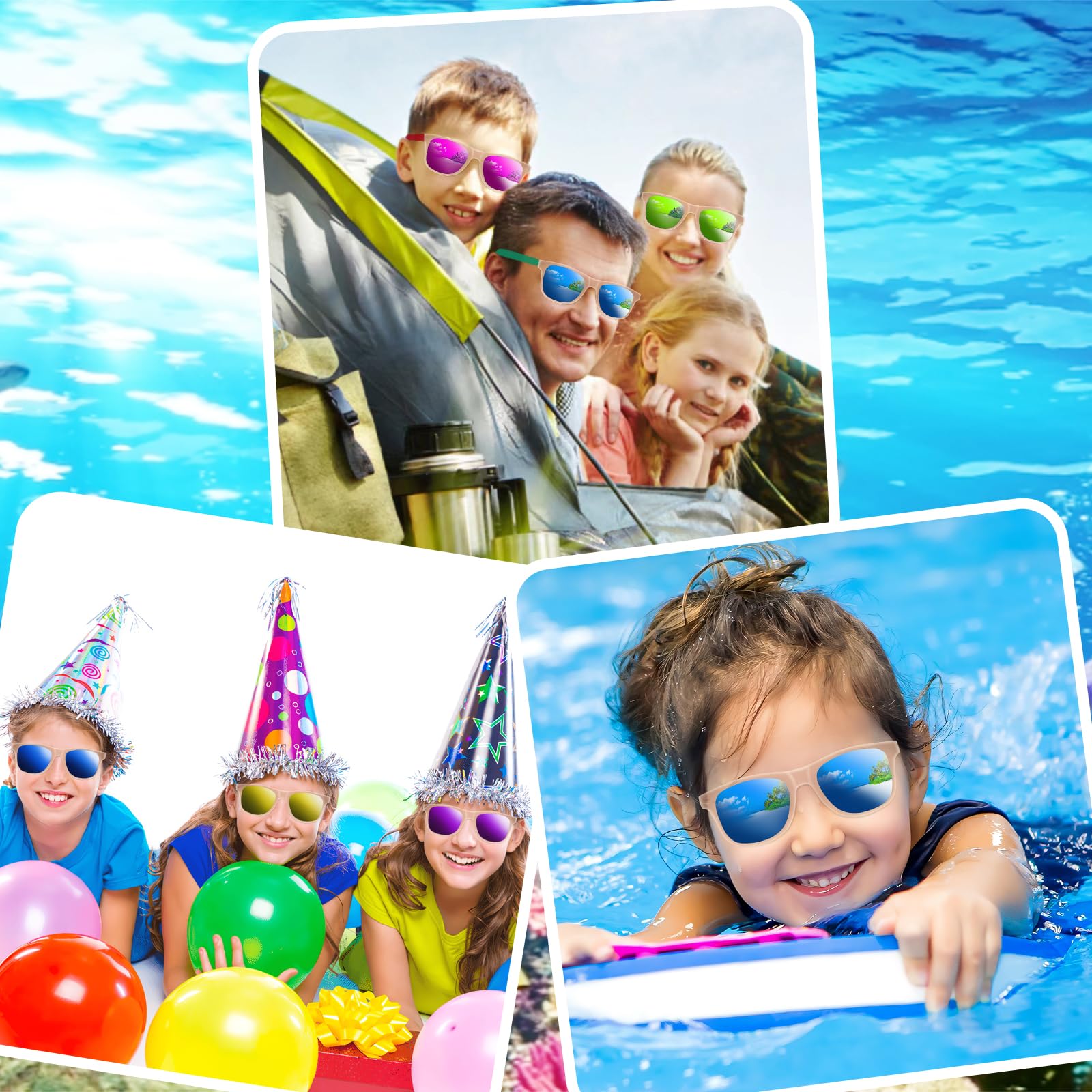 Paquete de 24 lentes de sol para niños, recuerdos de fiesta, lentes de sol translúcidos neón con protección UV a granel para niños y adultos, perfectos para verano, piscina, playa, cumpleaños, fiesta