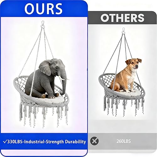 Miniatura 5 de Silla Hamaca Colgante de Macramé con Cojín y Kit de Herrajes, Silla Colgante Bohemia Tejida a Mano para Habitación, Patio, Porche, Balcón, Jardín,