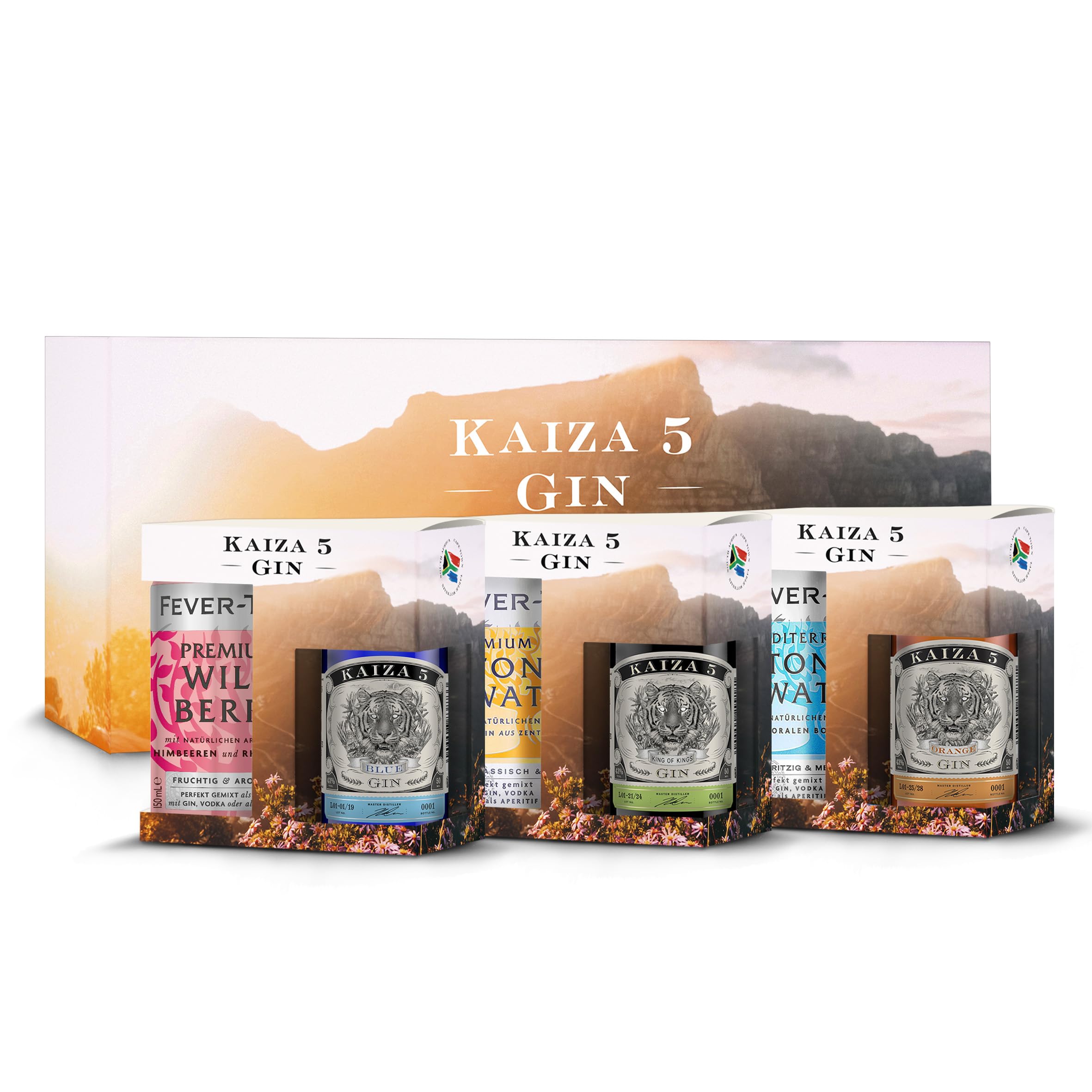 KAIZA 5 GIN - Tastingset 3x 0,05 l - 43% | KAIZA 5 ORIGINAL, BLUE und ORANGE | 3x passendes Tonic Water in der Dose 150 ml