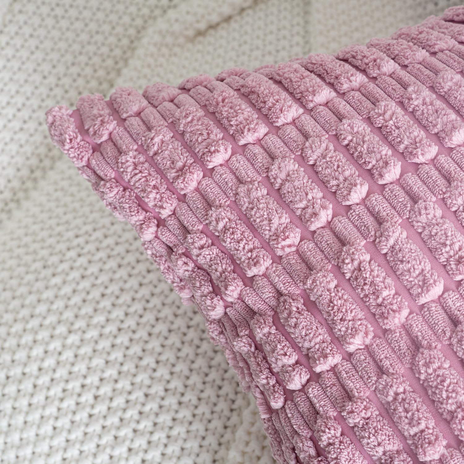 Pack of 2 Valentine Decorative Throw Pillow Covers 20x20 Inch Soft Corduroy Boho Striped Pillow Covers Modern Farmhouse Home Decor for Sofa Living Room Couch Bed Blush Pink Spring - Image 3