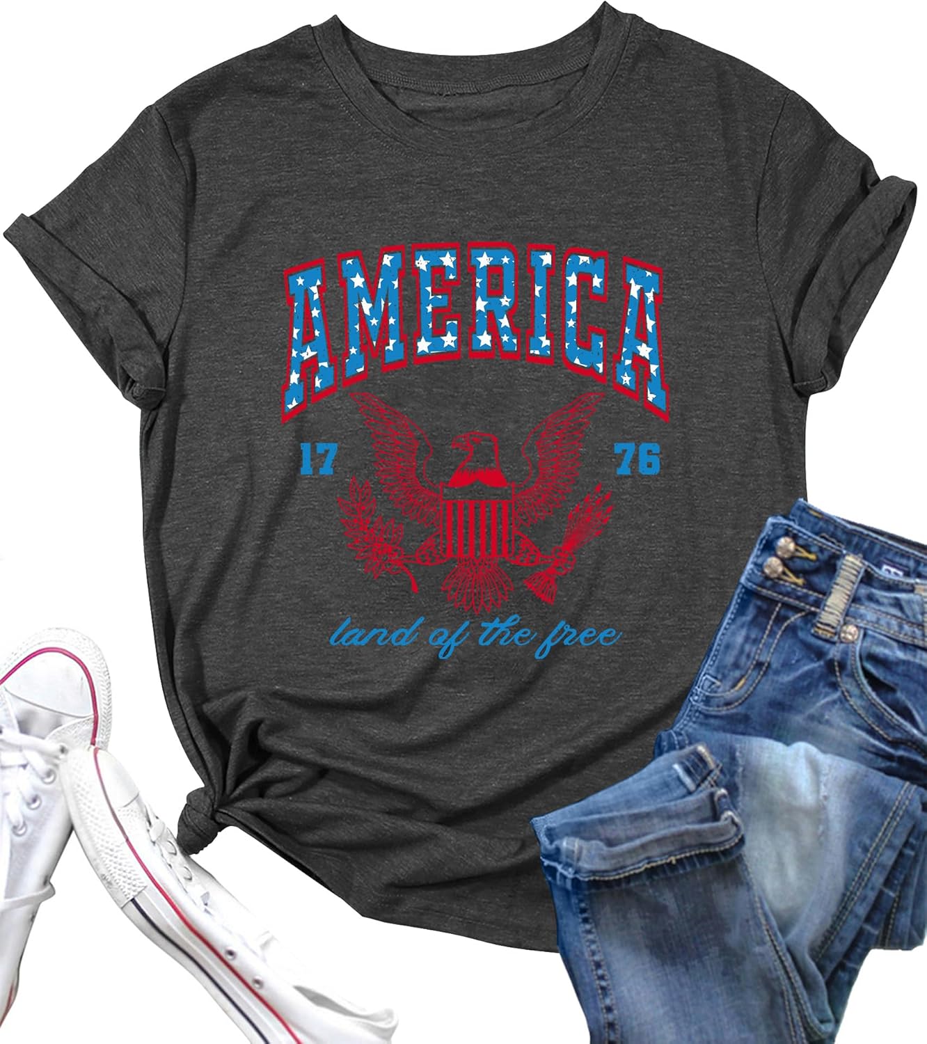American Flag Shirts for Women: 4th of July Outfit USA Patriotic Tee America 1776 T Shirt Fourth of July Gifts Tops