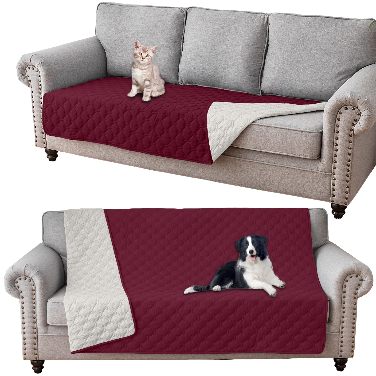 GEBIN Waterproof Sofa Cover, Dog Blanket for Sofa Bed Protection, Waterproof Furniture Protector Couch Cover Anti Scratch Dirty, Non Slip Sofa Covers (Burgundy,208x208cm)