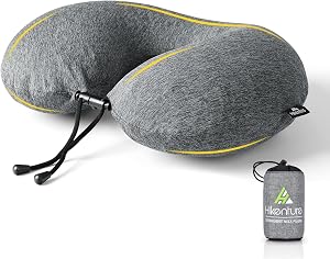 HIKENTURE Neck Pillow for Travel-Inflatable Travel Pillow with Removable Cover-Portable Adjustable Airplane Pillow for Plane-Comfortable Ergonomic Flight Pillow-Fully Inflated in 3 Breaths(Grey)