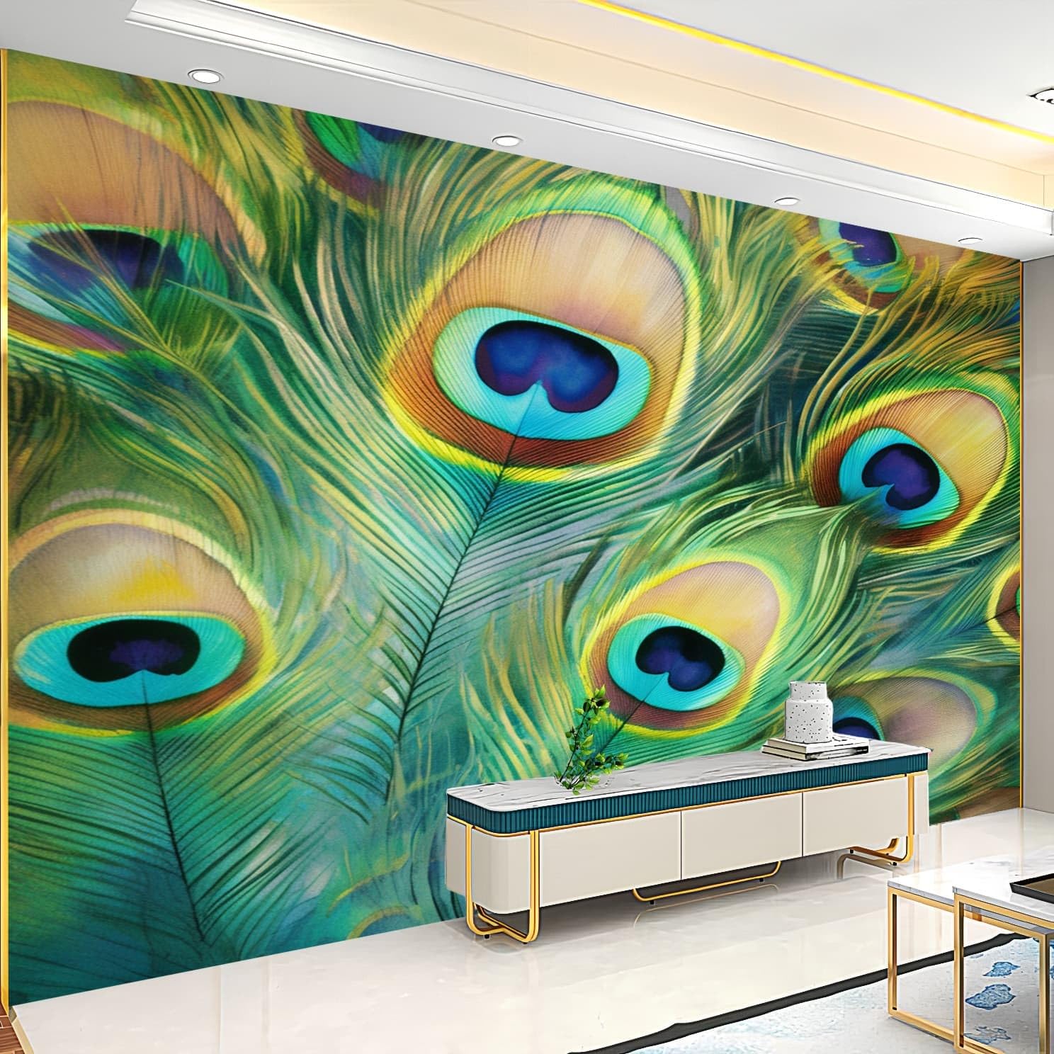 Paw Pióro Paw Malowidła Ścienne Tło Ścienne Nowoczesna Sypialnia Tapeta Panoramiczna 3D Sofa Telewizja Zielona Fototapeta Plakat Dekoracja Salon Tanie 300 x 210 cm