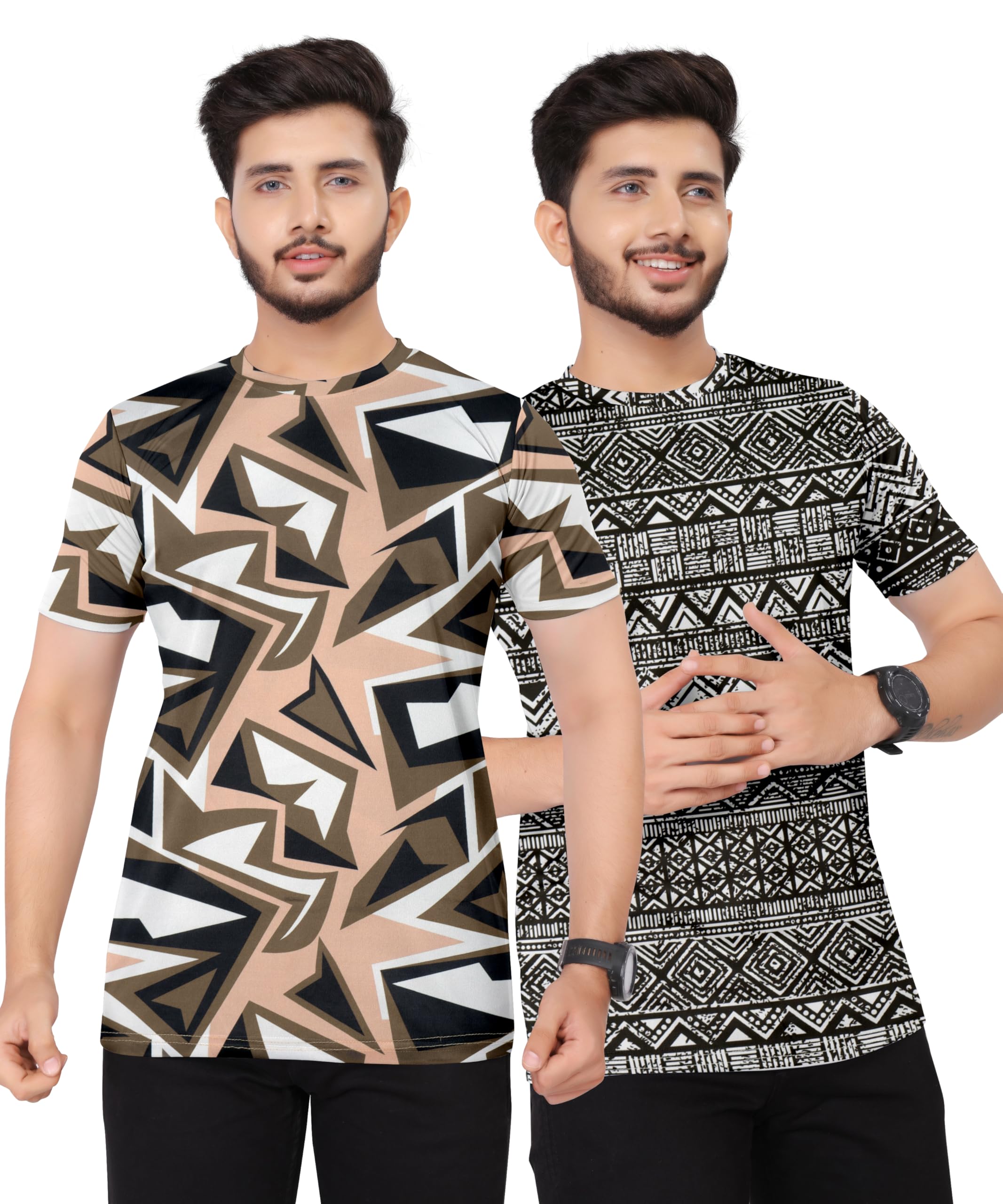 Men’s Stylish Checked T-Shirt | Modern Fit Stretch Tee | Casual Half Sleeve Round Neck T-Shirt|Pack of 2-picture-26