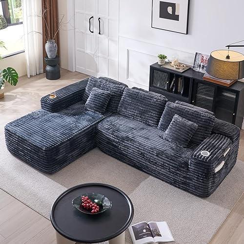 Cloud Sectional Couch with L-Shape Chaise, Modern Modular Sofa with Deep Seat, Built-in Cup Holder & Storage Pocket for Living Room Bedroom, No Assembly Required (Dark Gray, Right Facing Chaise)