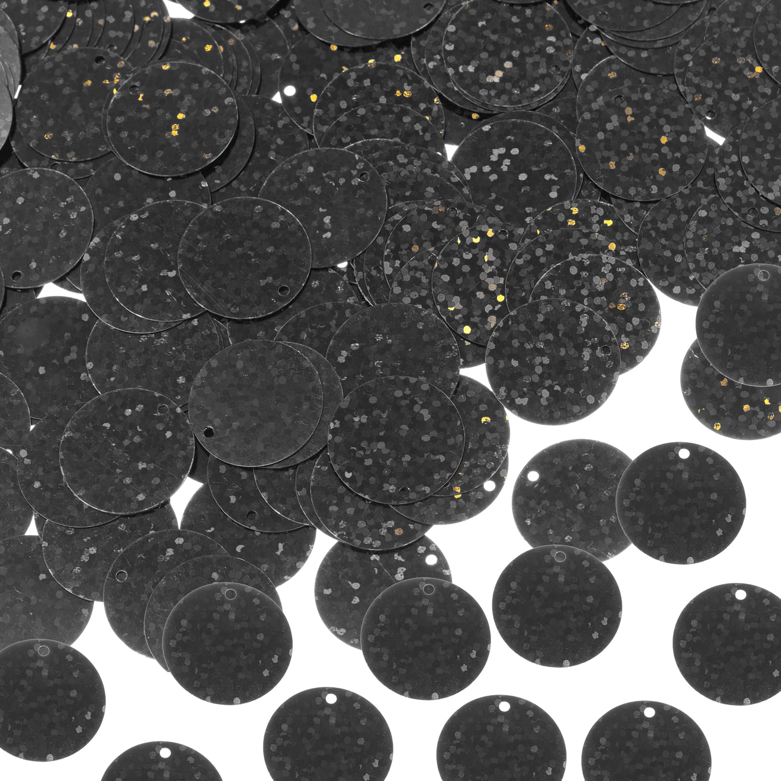 sourcing map 700 Pcs Flat Round Sequins 15mm/0.6 Inch Loose Paillettes Craft Sewing Sequins with Single Side Hole for DIY Embroidery Clothing Jewelry Making, Laser Black