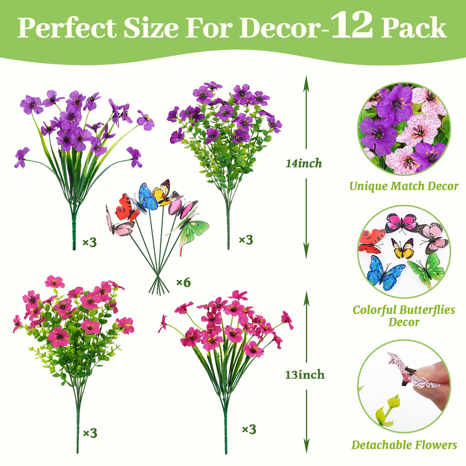Yastouay 12 Bundles Artificial Flowers for Outdoors, UV Resistant Fake Outdoor Flowers No Fade Faux Outdoor Flowers Plants for Garden Porch Window Box Pot Planters Decor (Fuchsia+Rose Red)