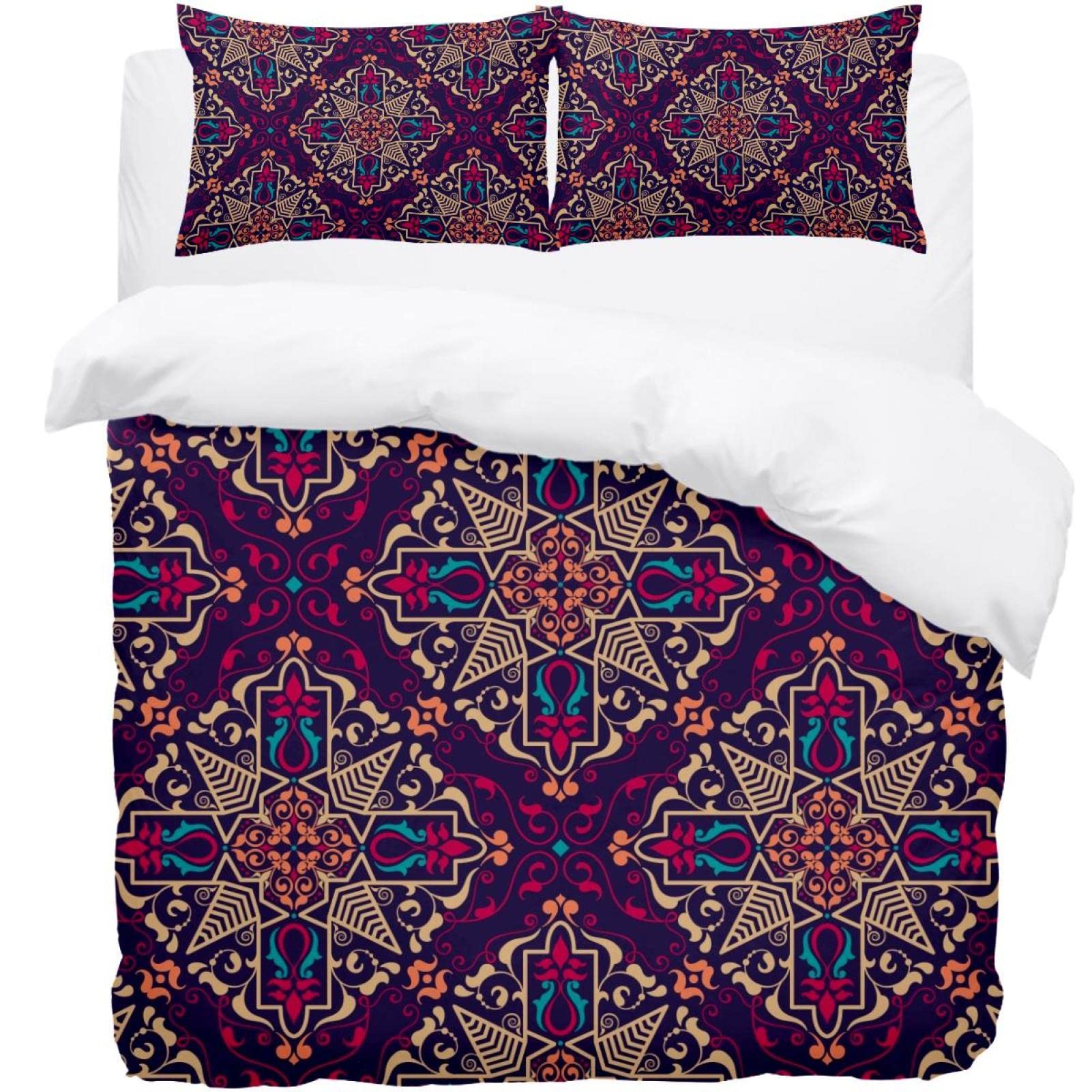 Parure de lit florale avec housse de couette et 2 taies d'oreiller pour lit double