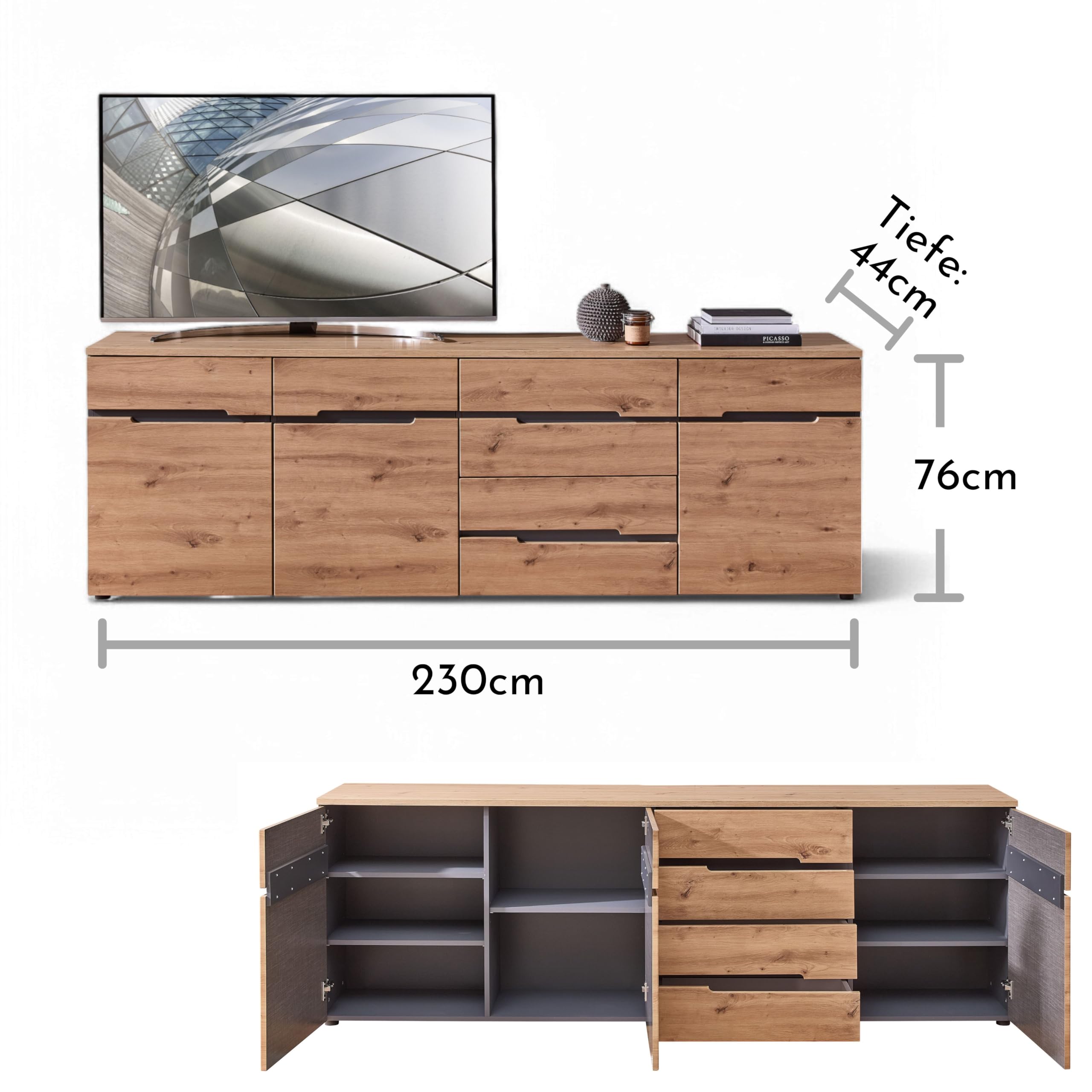 Memphis TV-Sideboard Fernsehschrank Artisan Eiche Optik Graphit