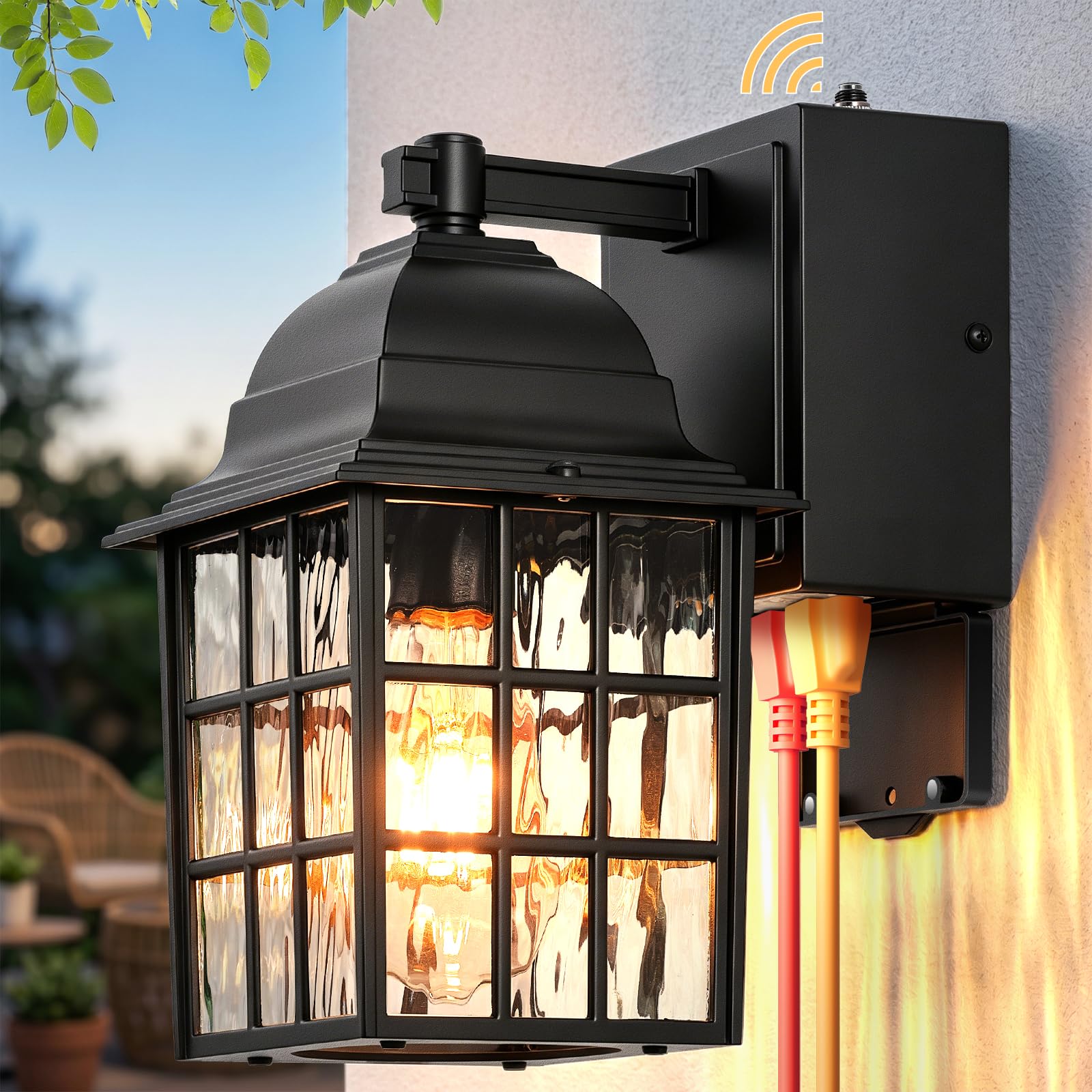 Gleamz Dusk to Dawn Outdoor Porch Light with GFCI Outlet, Anti-Rust, Black