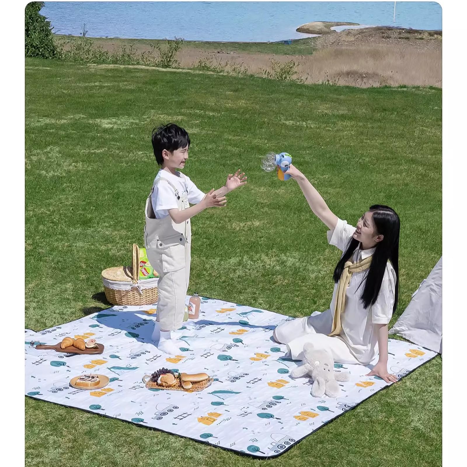Koc piknikowy na zewnątrz, składany, gruby dywan kempingowy, wodoodporna mata kempingowa na plażę, plażę, wędrówki, kemping, lekki, antypoślizgowy, z uchwytem do noszenia - 200 x 200 cm