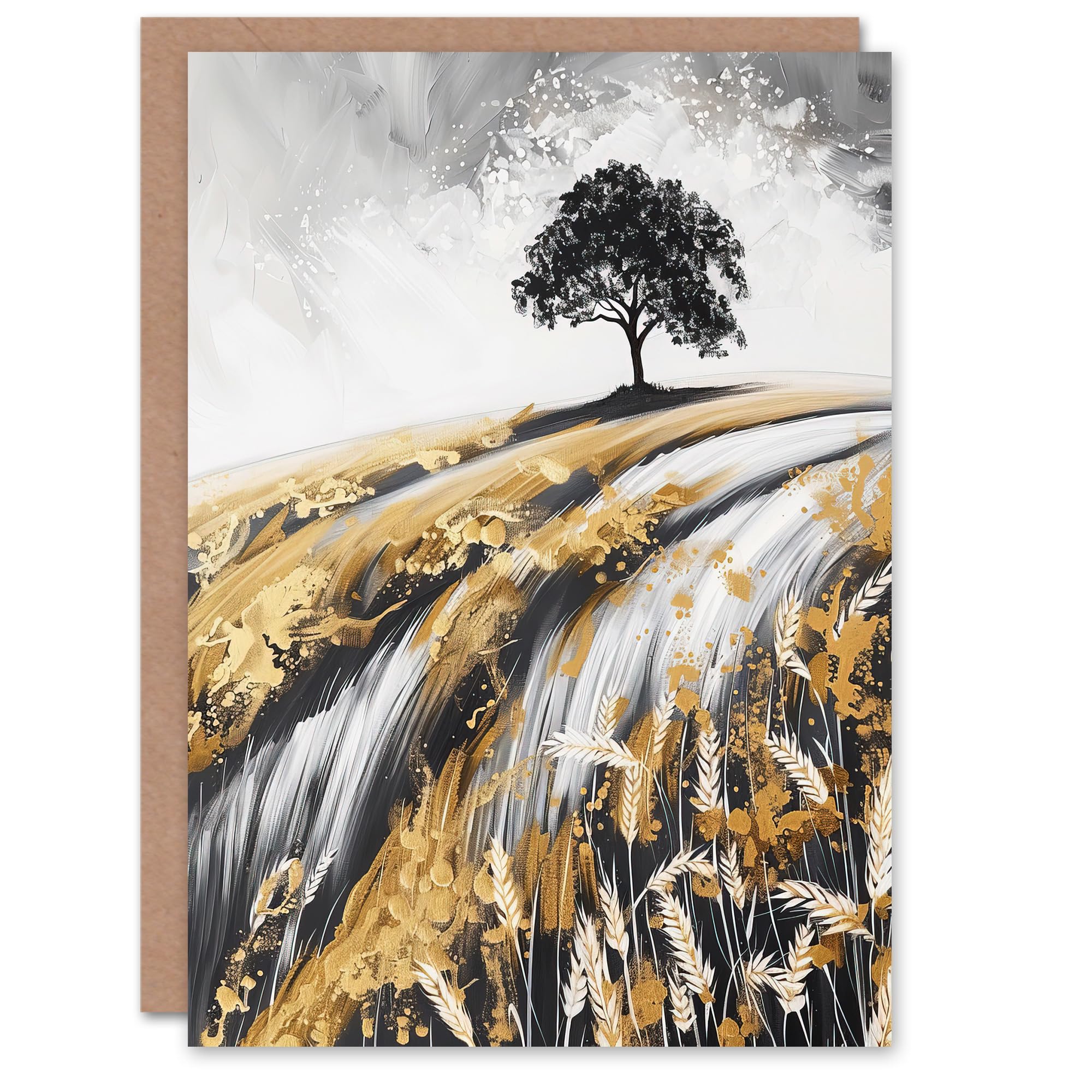 Artery8 Tree in Golden Field of Wheat Painting Landscape Greeting Birthday Card Him Her All Blank