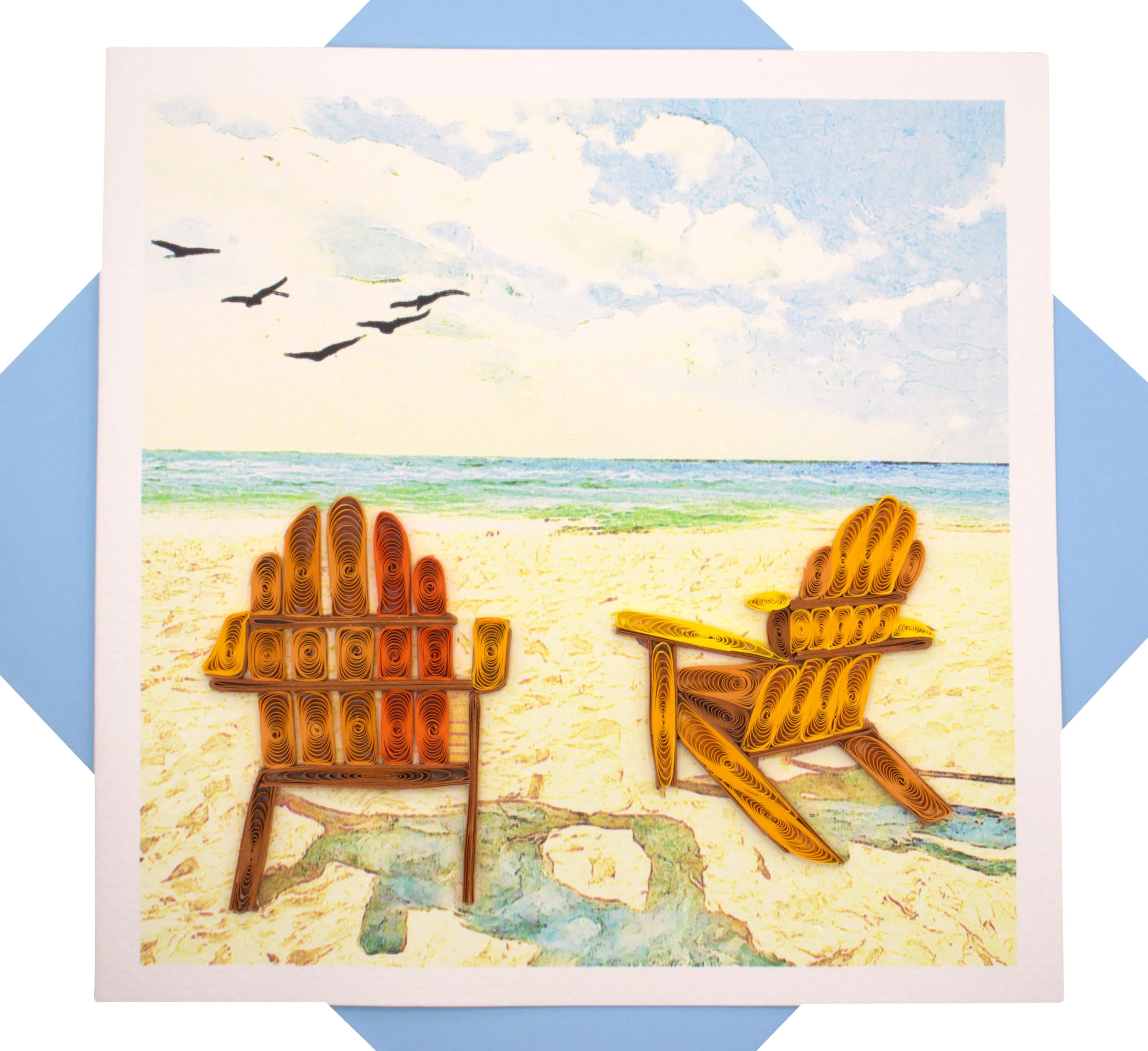 GREENHANDSHAKE Serene Beach Escape, quilling art greeting card for birthday, valentine's day, mother's day, anniversary, thank you, get well, 6" x 6"