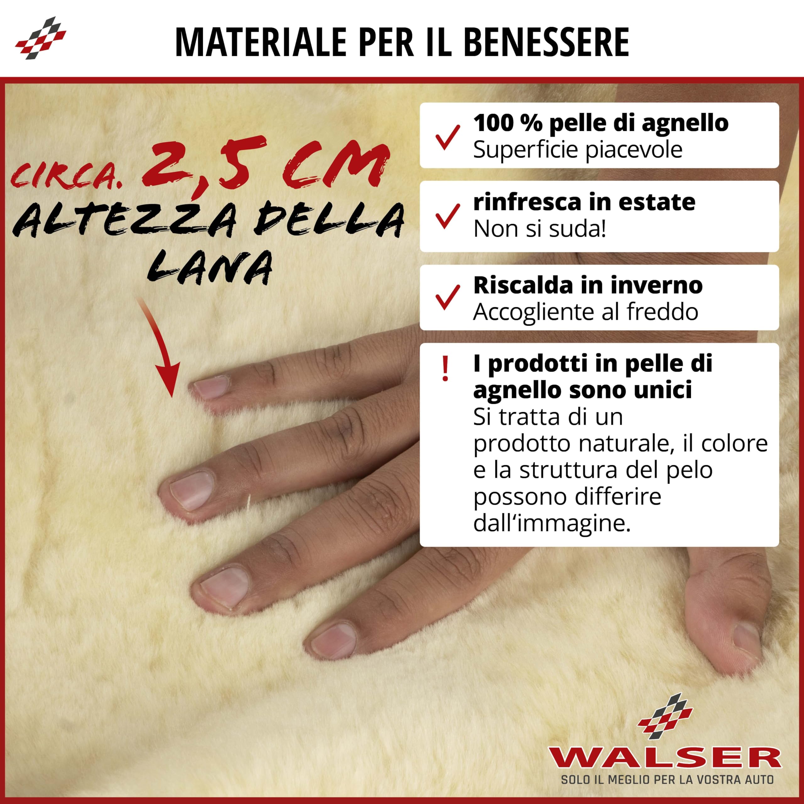 Walser Cuscinetto per Cintura di Sicurezza Auto Millie in Pelle di Agnello, 2 Pezzi Protezione Cintura di Sicurezza-Auto Nero
