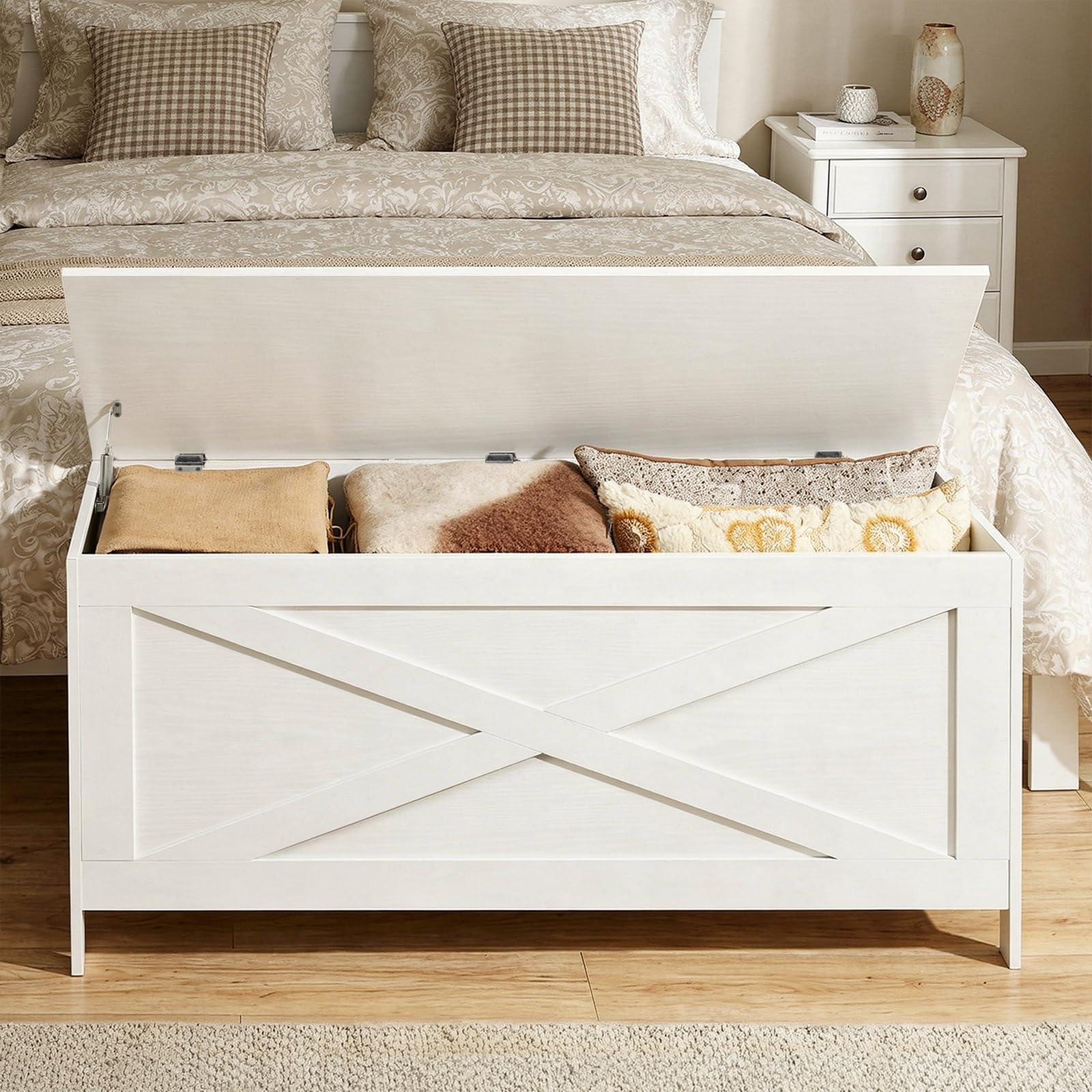MAHANCRIS 100 CM Truhen, Sitzbank mit Stauraum, Aufbewahrungsschrank, Retro-Spielzeugkiste, Sitztruhe, 100 x 40 x 48 cm, für Wohnzimmer, Schlafzimmer, Weiß ASCWT48101Z1