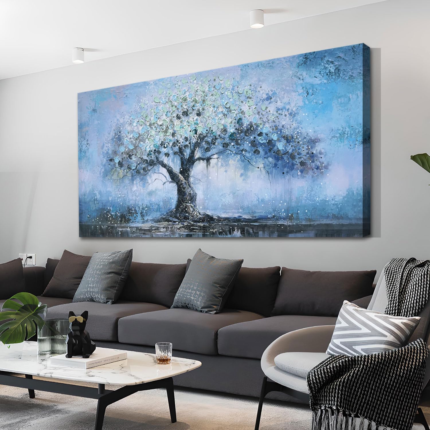 Amazon.com: Enartly Teal Tree Wall Art for Living Room, Blue