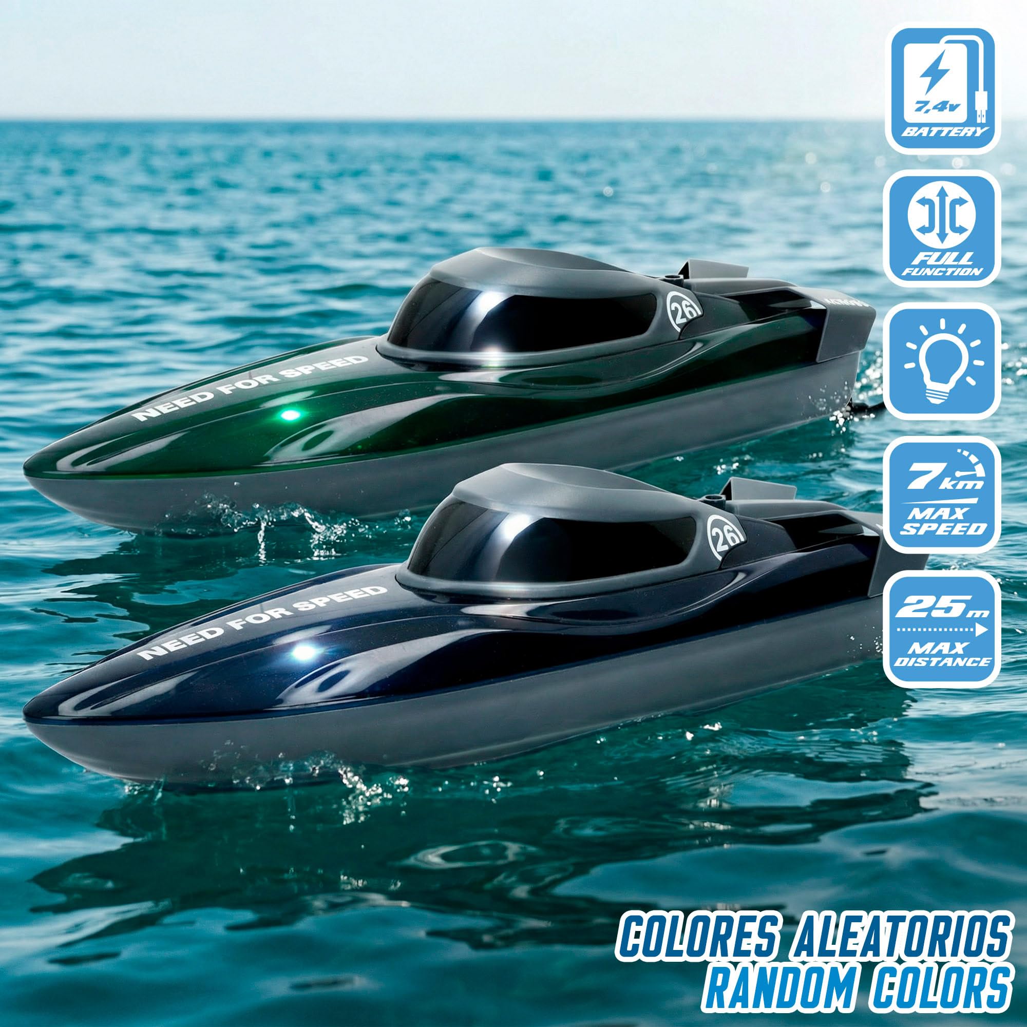ColorBaby Speed & Go Lancha teledirigida, Giros 360º, Incluye luz, Mando a Distancia Sumergible, Alcance 25 Metros, Velocidad 7 km/h, Juguete para niños 4 años, Juguetes RC (39732)