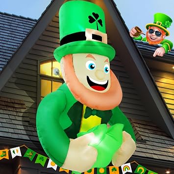 4FT St Patricks Day Inflatables Outdoor Decorations Hanging Green Leprechaun Holds Shamrock, Bright LED Lights Blow Up Decor for Window Door Irish Party Indoor Yard Wall Holiday