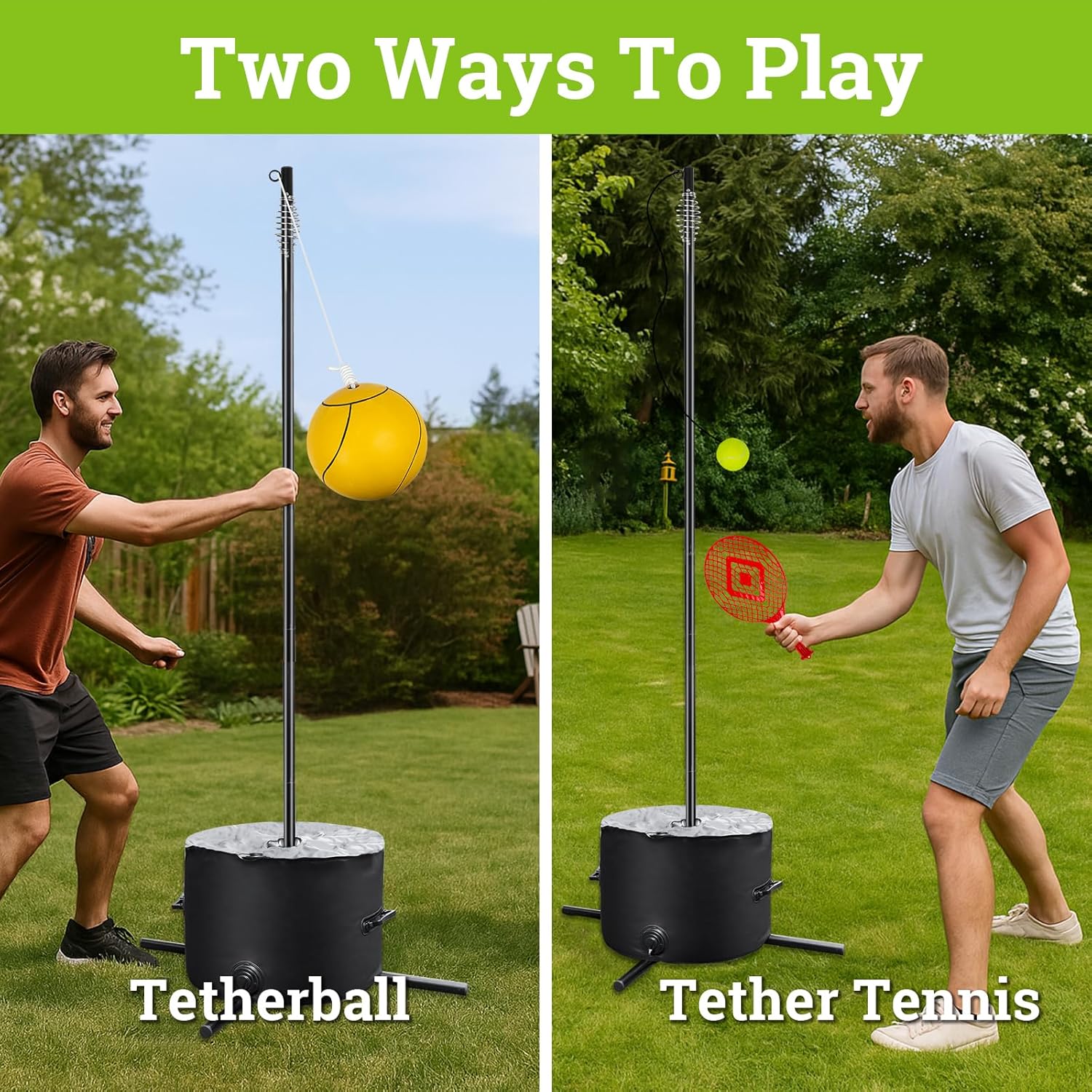 Tetherball Tennis&Tetherball Set,Heavy Duty Tetherball Equipment with Pole for Backyard,with 8.07 Feet Adjustable Height Pole,2 Tennis Balls,2 Rackets,1 Tetherball with Rope,Fun Family Lawn Game