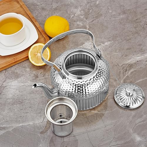 Miniatura 4 de SANQIAHOME Tetera antigua de acero inoxidable de 1.2L (40Oz) con infusor de plata