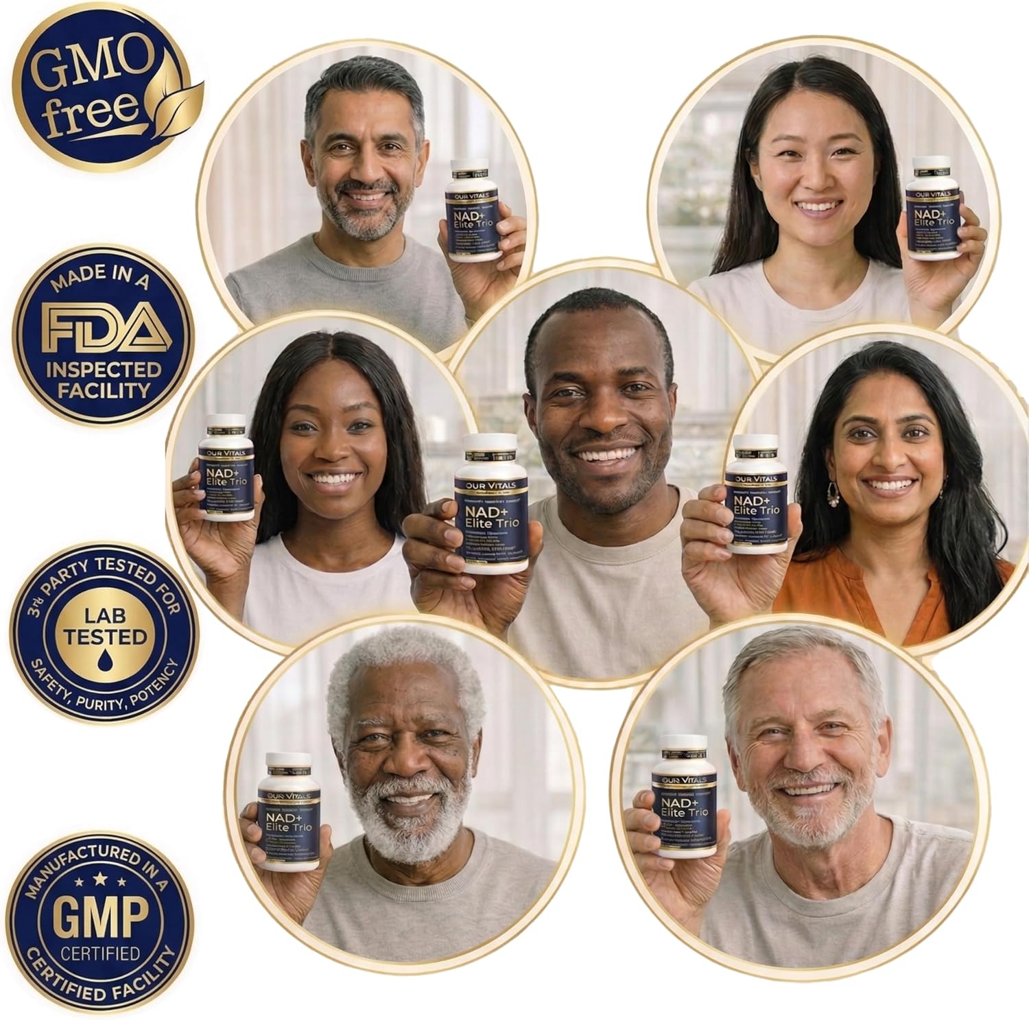 Natural NAD+ Supplement 500 mg with Resveratrol & Quercetin | Cellular Energy & Healthy Aging Support for Women | Non-Stimulant | GMP-Certified | 3rd Party Tested | 60 Vegan Capsules | Made in USA