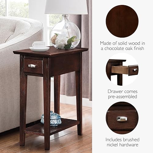 Miniatura 13 de Haven Ridge - Mesa auxiliar estrecha, mesa auxiliar de madera maciza con cajón y estante, color blanco granja, perfecta para salas de estar, blanco