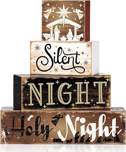 Letrero de madera para mesa de Navidad de madera para Navidad, letrero decorativo de noche santa de Navidad, bandeja escalonada, centros de mesa de