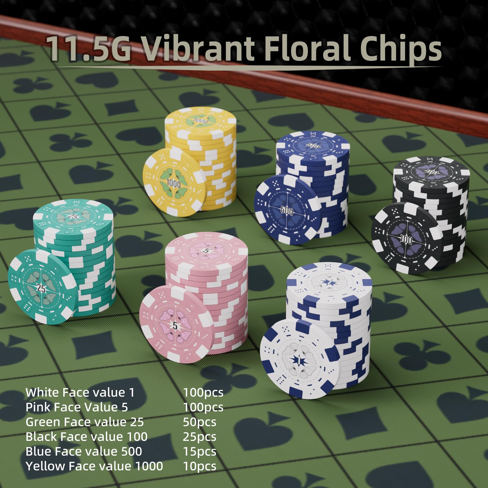 Lot de 300 jetons de Poker 11,5 g avec dénominations, Jeu de jetons de Poker Professionnel et Texas Holdem avec étui, jetons de Poker numérotés en Argile pour Nuit de Jeu à Domicile