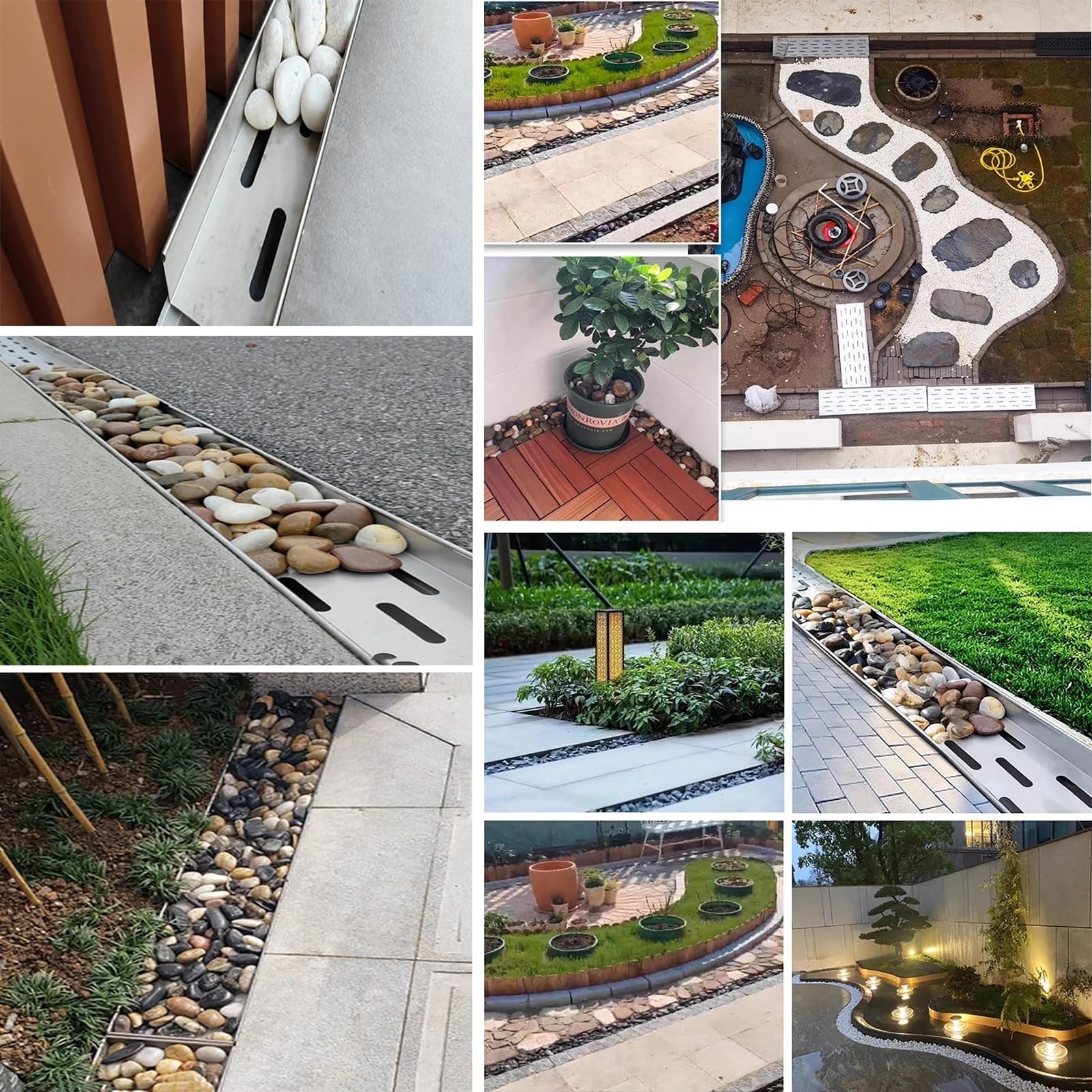 Genérico Sistema de Drenaje de Zanja de Alta Resistencia para jardín, Entrada de vehículos, Piscina y Patio - Kit de Drenaje de Canal subterráneo con Rejilla de Acero in