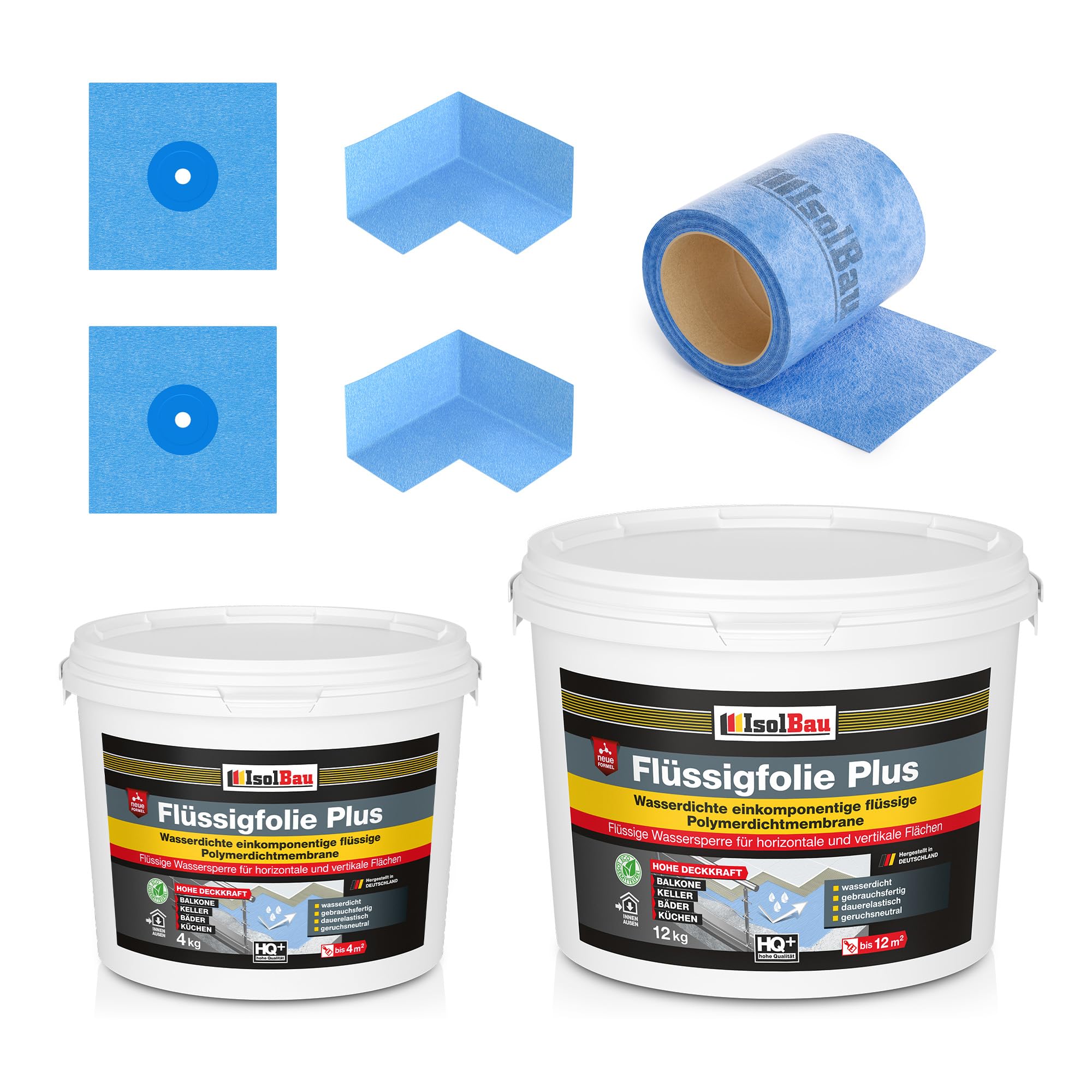 Isolbau Dichtset - Inkl. 1x Flüssigfolie PLUS (16 kg), 1x Dichtband (10 m), 2x Innenecken & 2x Manschetten