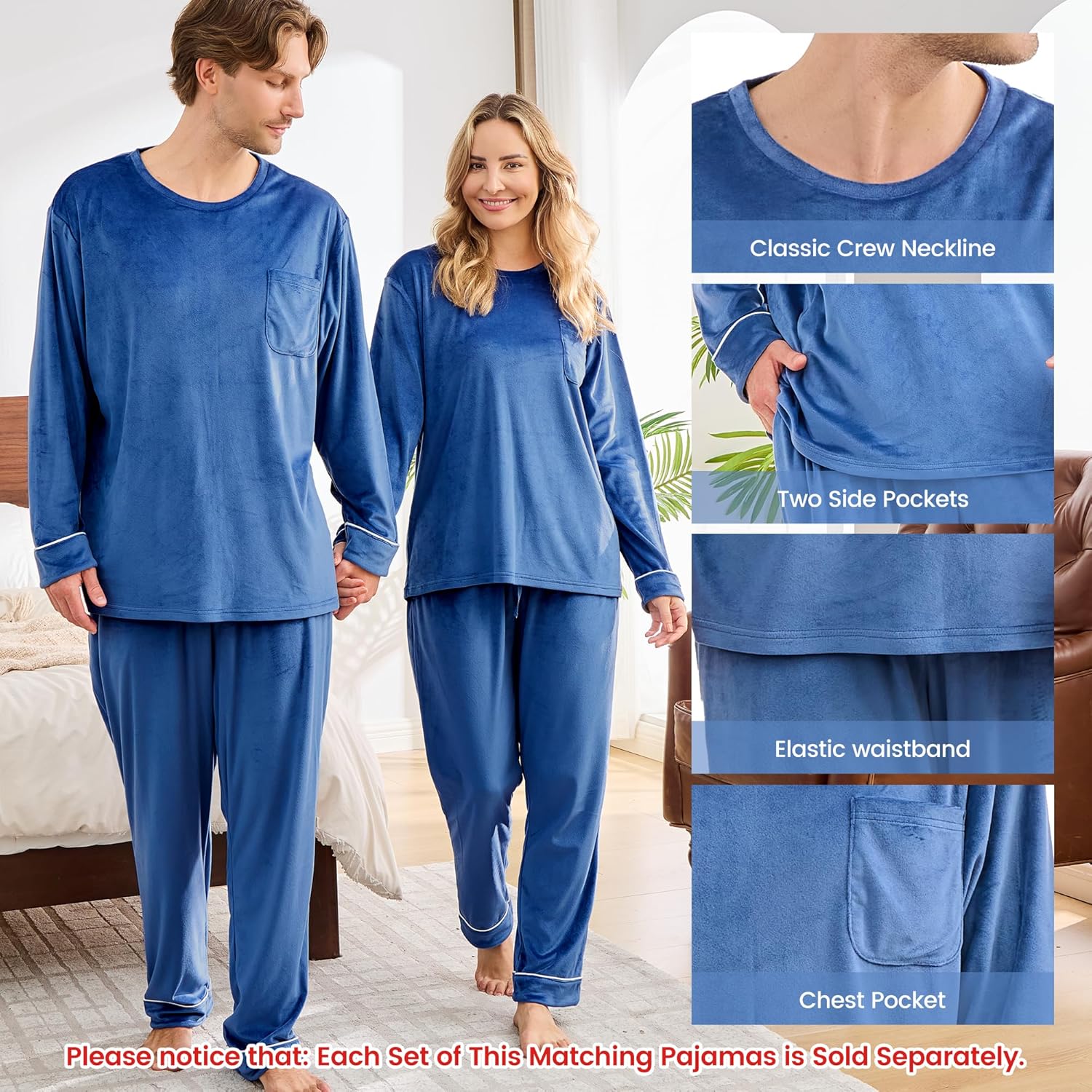 Matching Pajamas for Couples, Long Sleeve PJs for Men & Women Luxury Warm Soft Cozy Two Pieces Set Pijamas in Winter - Image 5