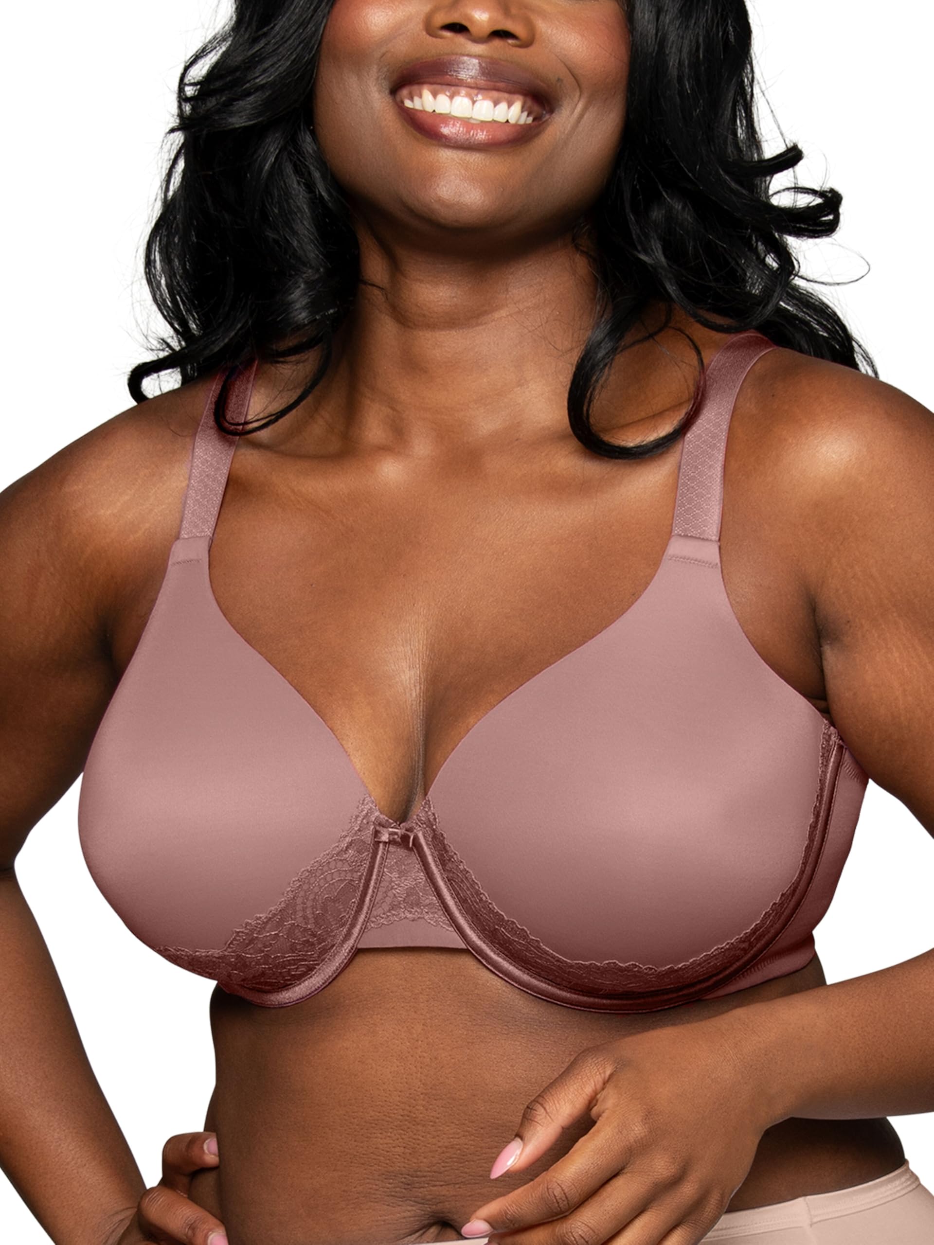 Vanity Fair Women's Full Figure Beauty Back Smoothing Bra with Lace, 4-Way Stretch Fabric, Lightly Lined Cups up to DD