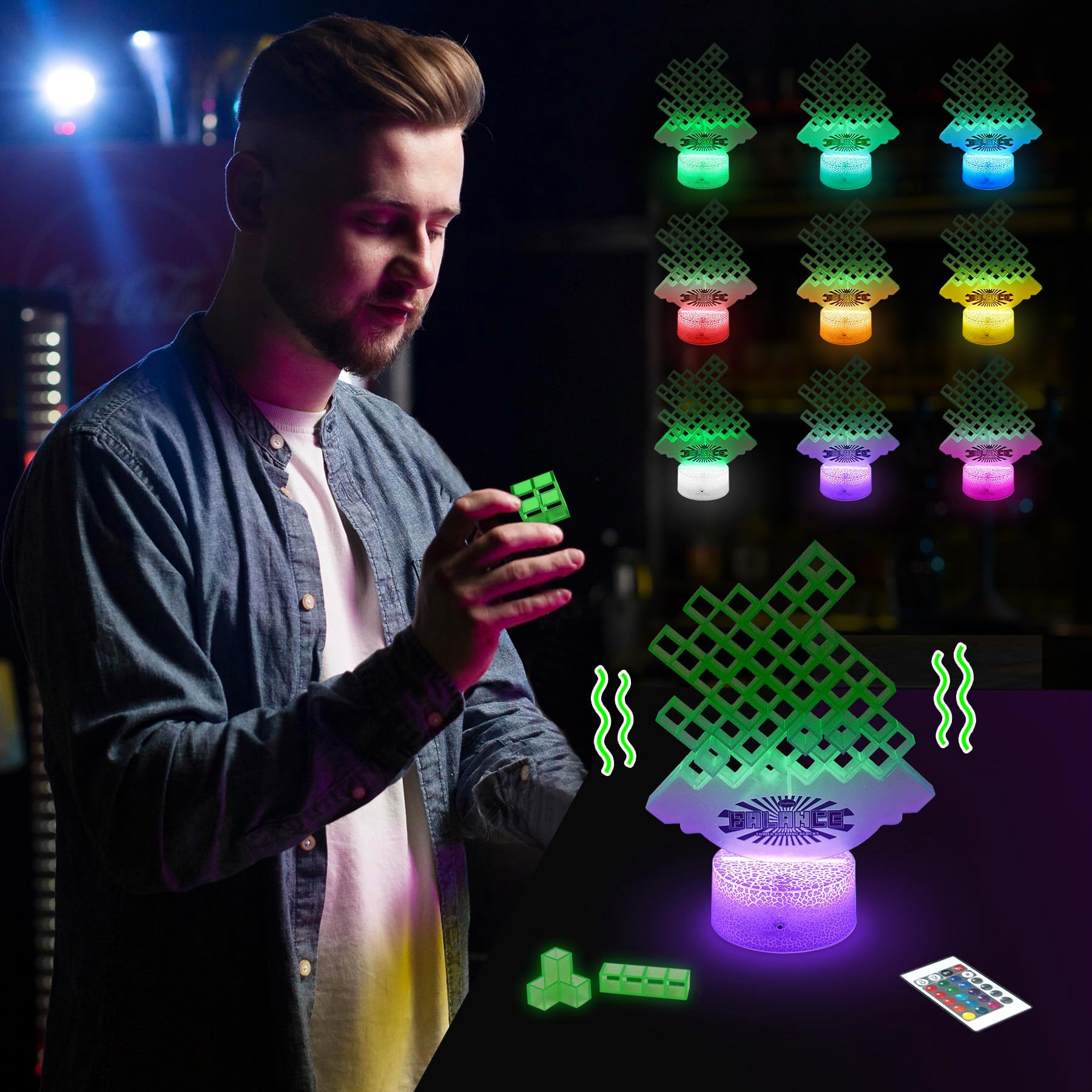 LED Glow in The Dark Stacking Game -Tumble Tetra Balance Tower Game with Color Changing Lights - Suspend Board Games for Adults & Family - Great for Summer Parties, Raves, or Blacklight