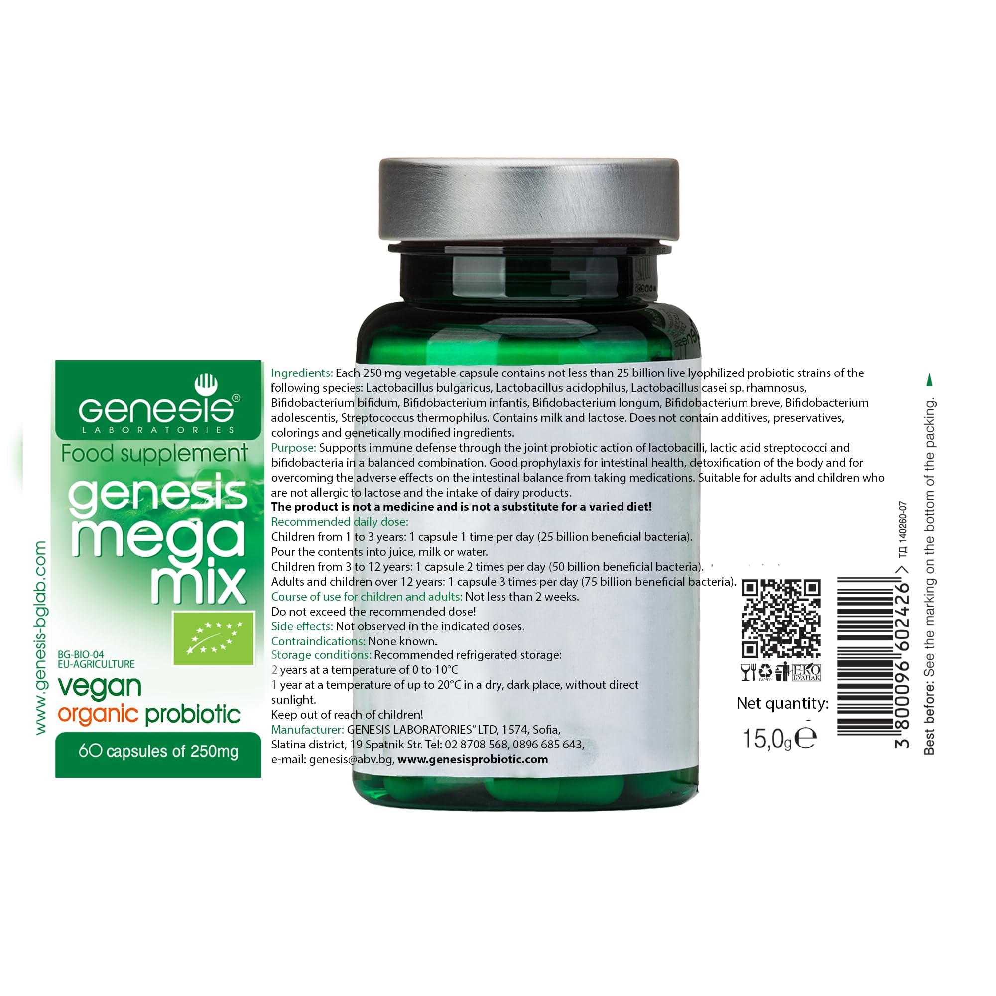 Darmbakterien Probiotika Bifidobacterium MegaMix Bio – Probiotika zur Darmsanierung & Darmflora Aufbau – Mit Lactobacillus & Acidophilus – Immunsystem & Verdauung unterstützen – 60 Stück (1er Pack)