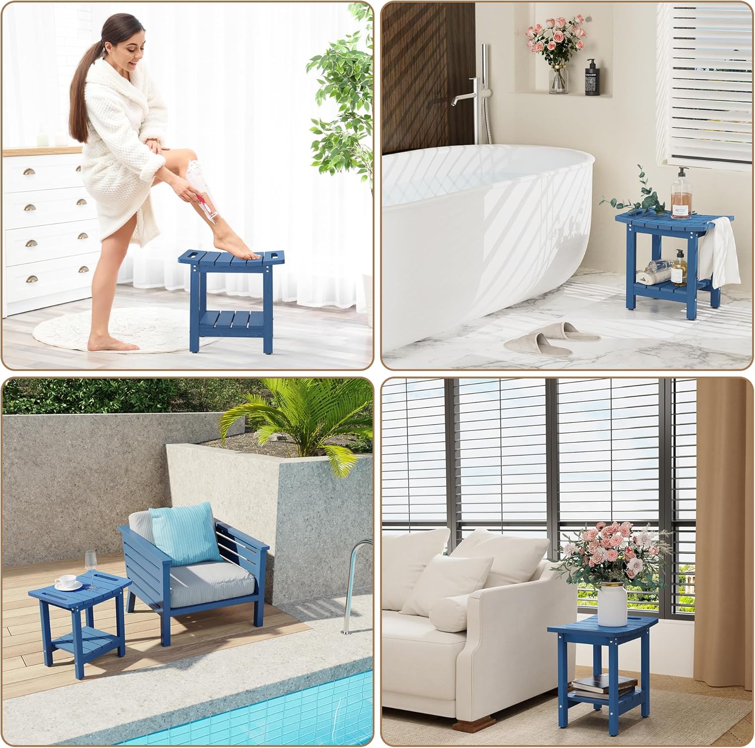 HIPS Shower Benches for Inside Shower, Shower Stool with Space-Efficient Storage Shelf, Waterproof Shower Chair Seat for Spa Bathroom(Navy Blue)